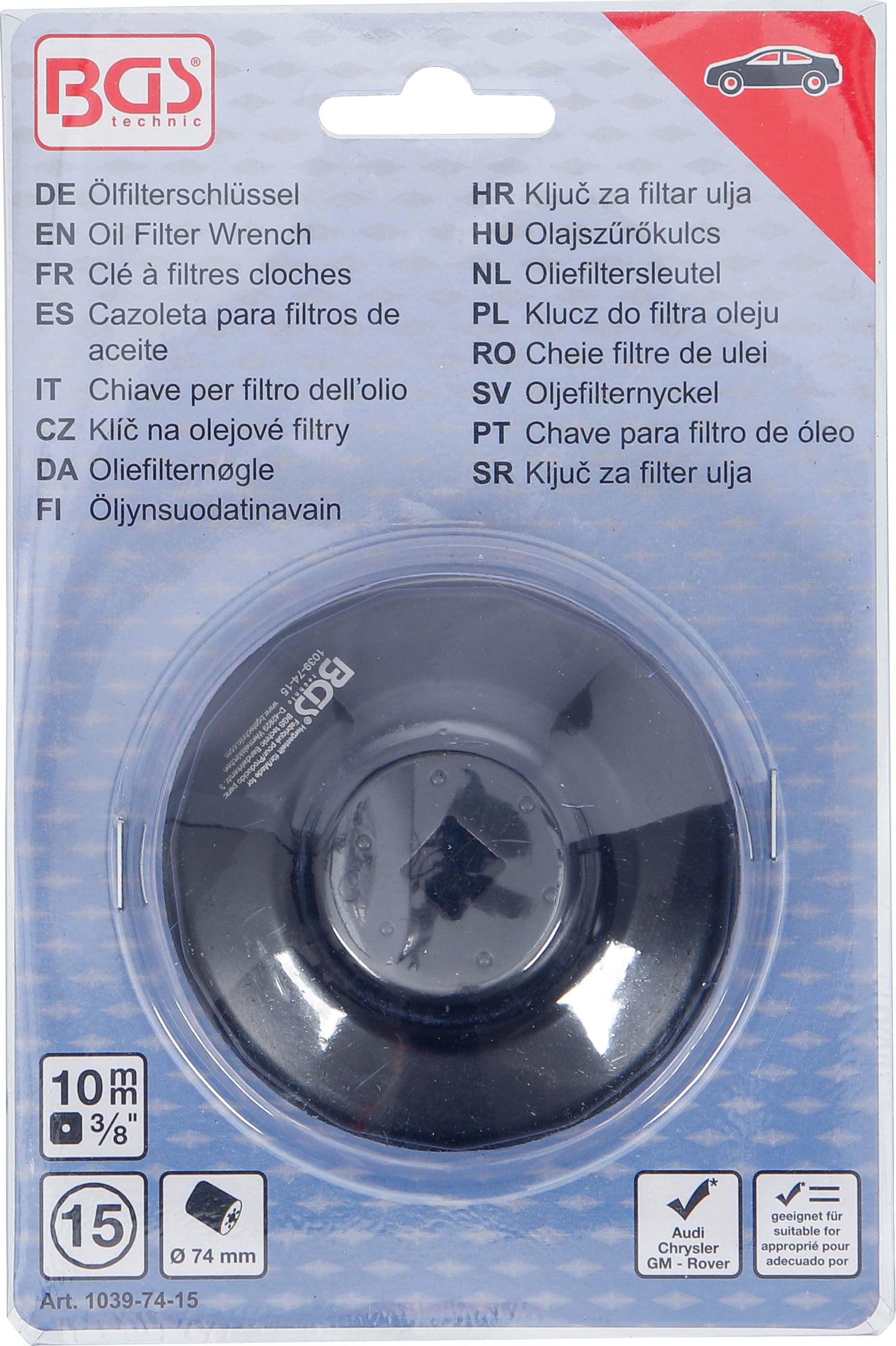 BGS Ölfilterschlüssel | 15-kant | Ø 74 mm | für Audi, Chrysler, GM, Rover