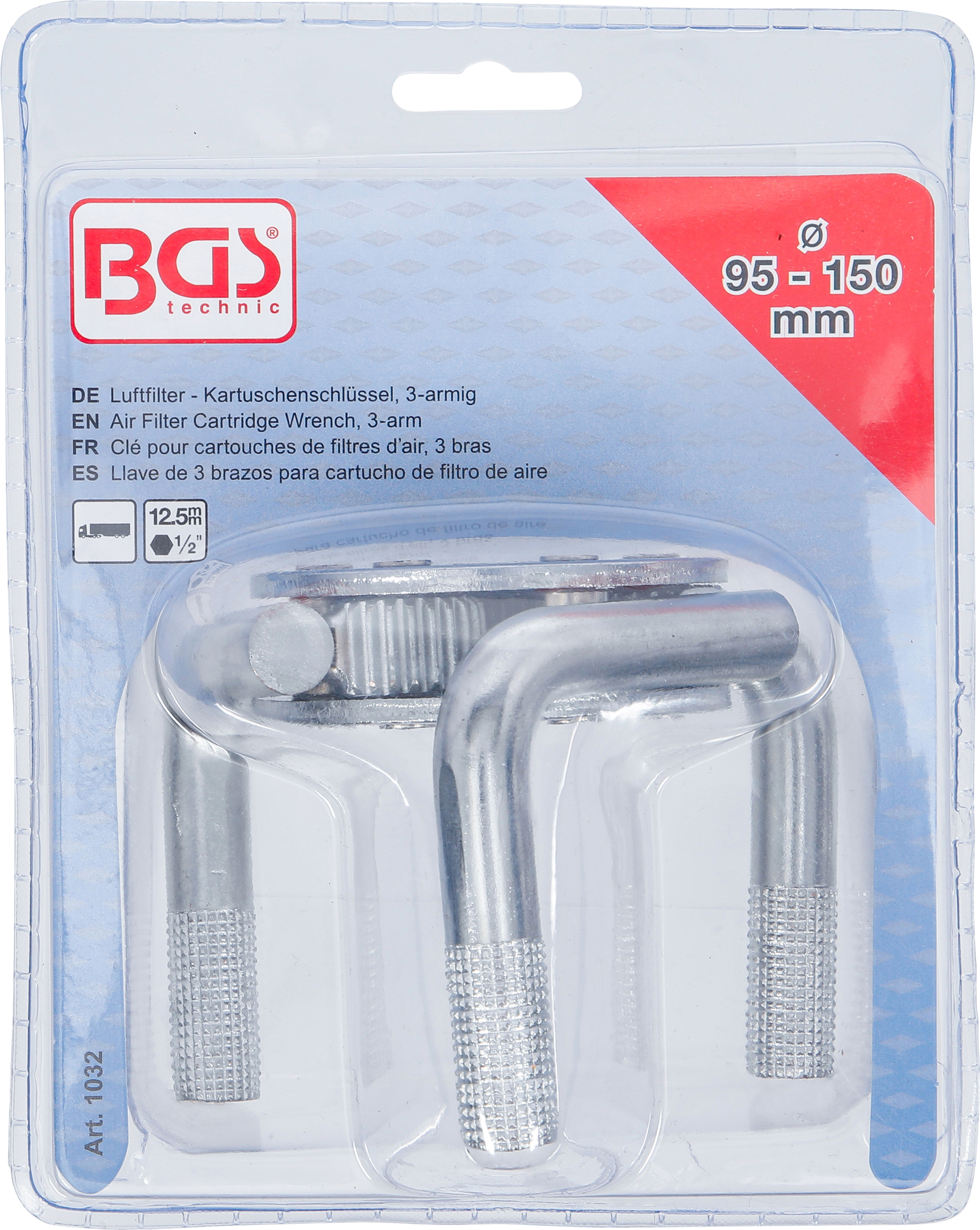 BGS Luftfilter - Kartuschenschlüssel, 3-armig | für Kartuschen Ø 95 - 150 mm
