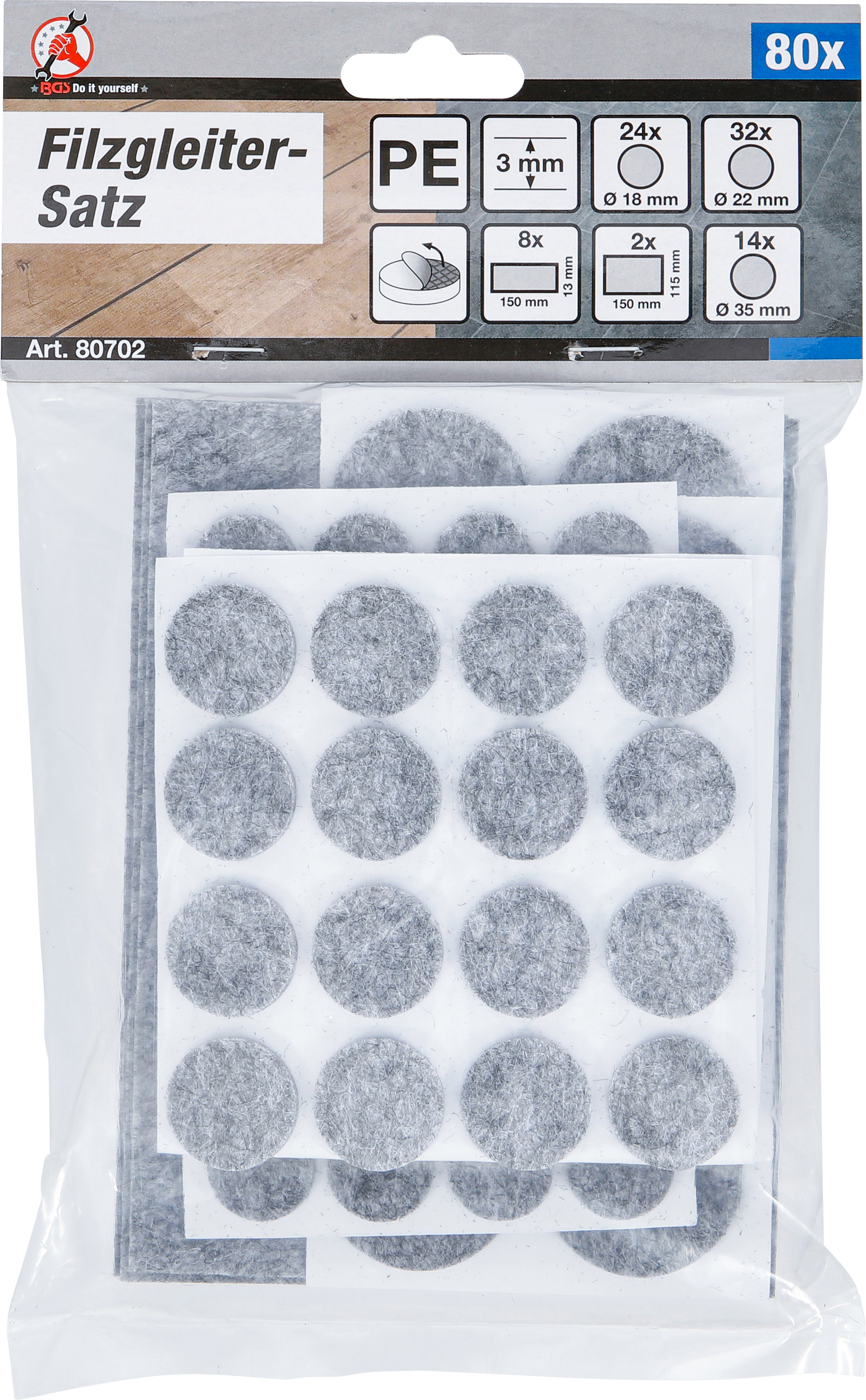 BGS Filzgleiter-Satz | grau-meliert | 80-tlg.
