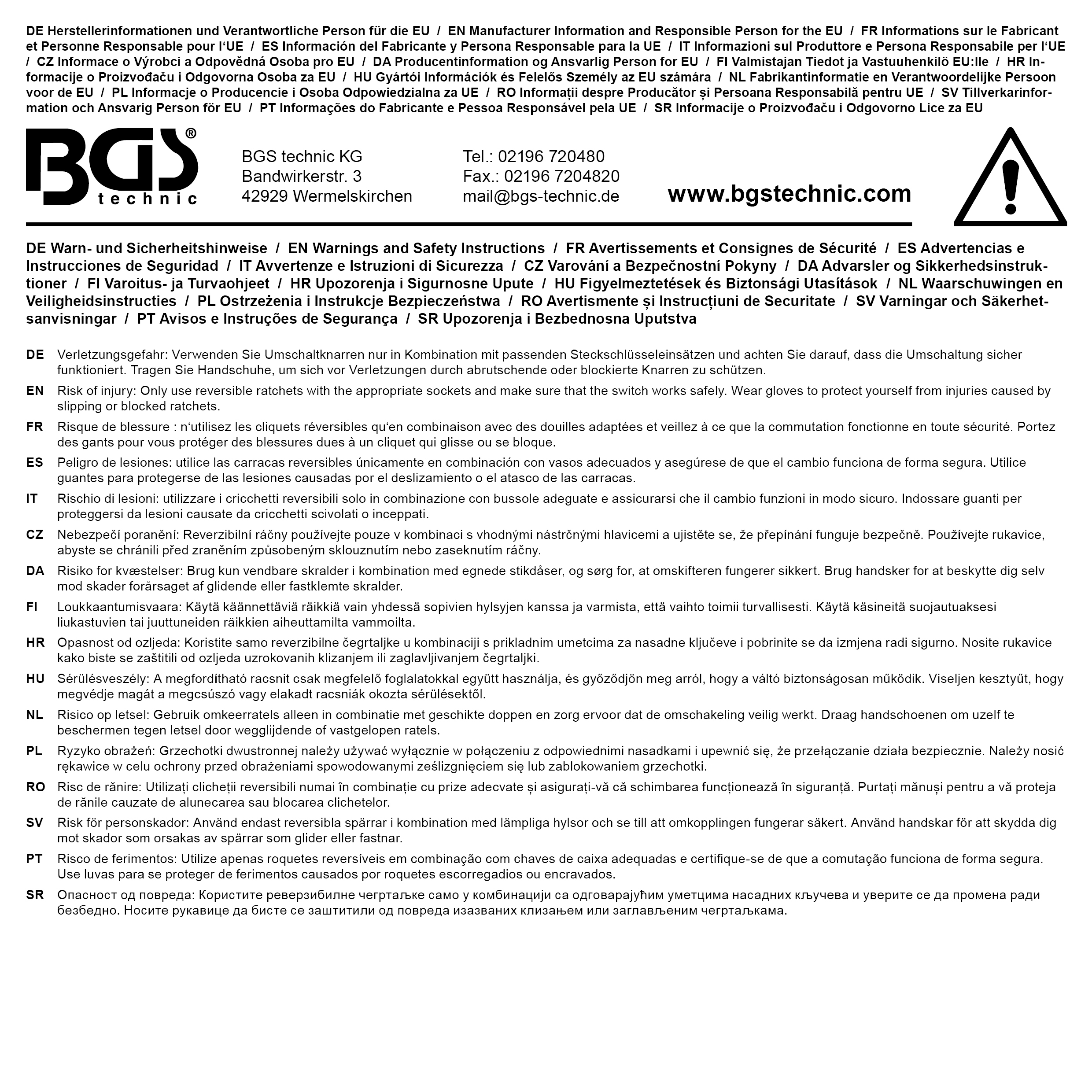 BGS Umschaltknarre | extra flach | feinverzahnt | Abtrieb Außenvierkant 6,3 mm (1/4")