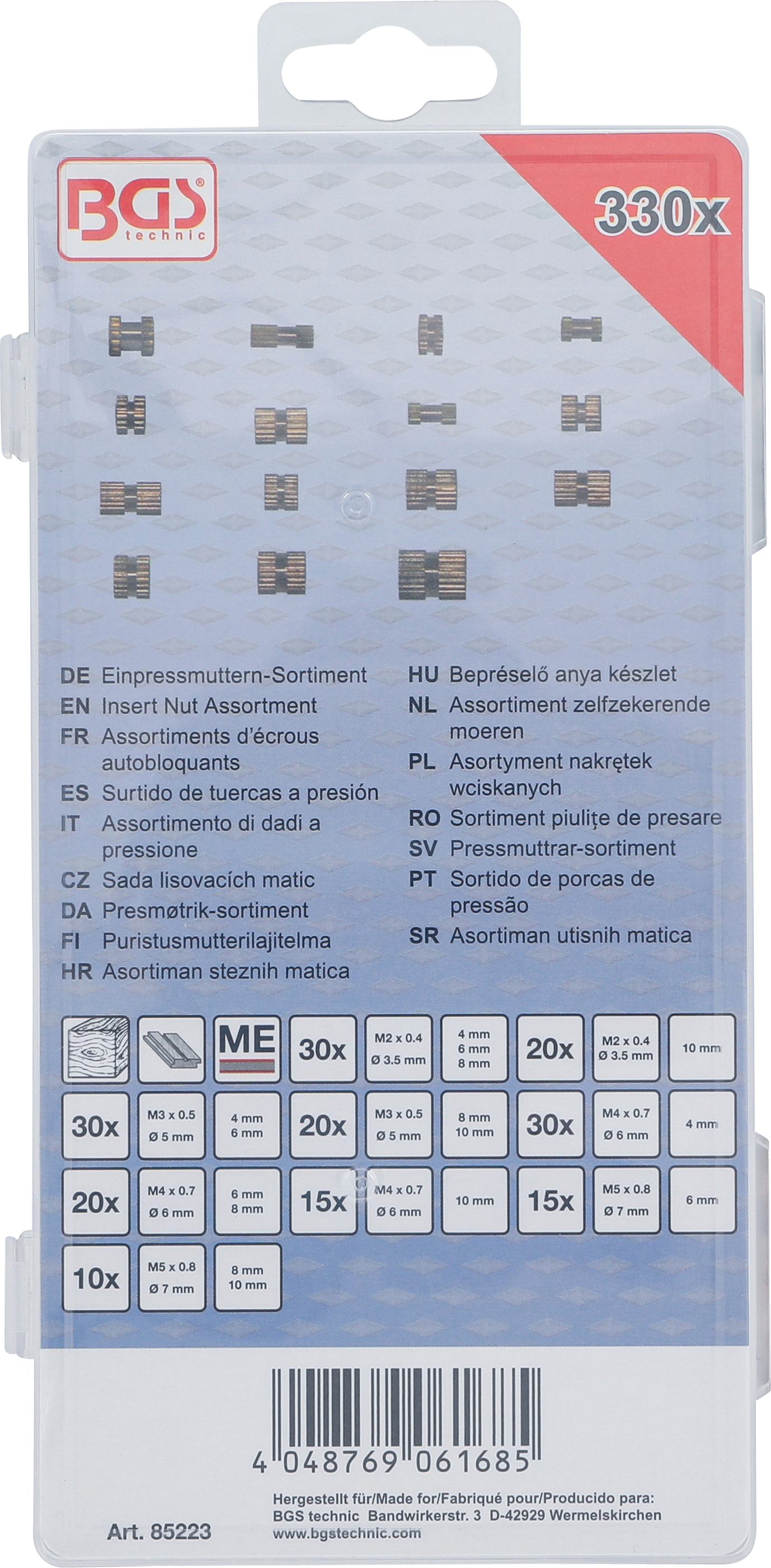 BGS Einpressmuttern-Sortiment | Messing | 330-tlg.