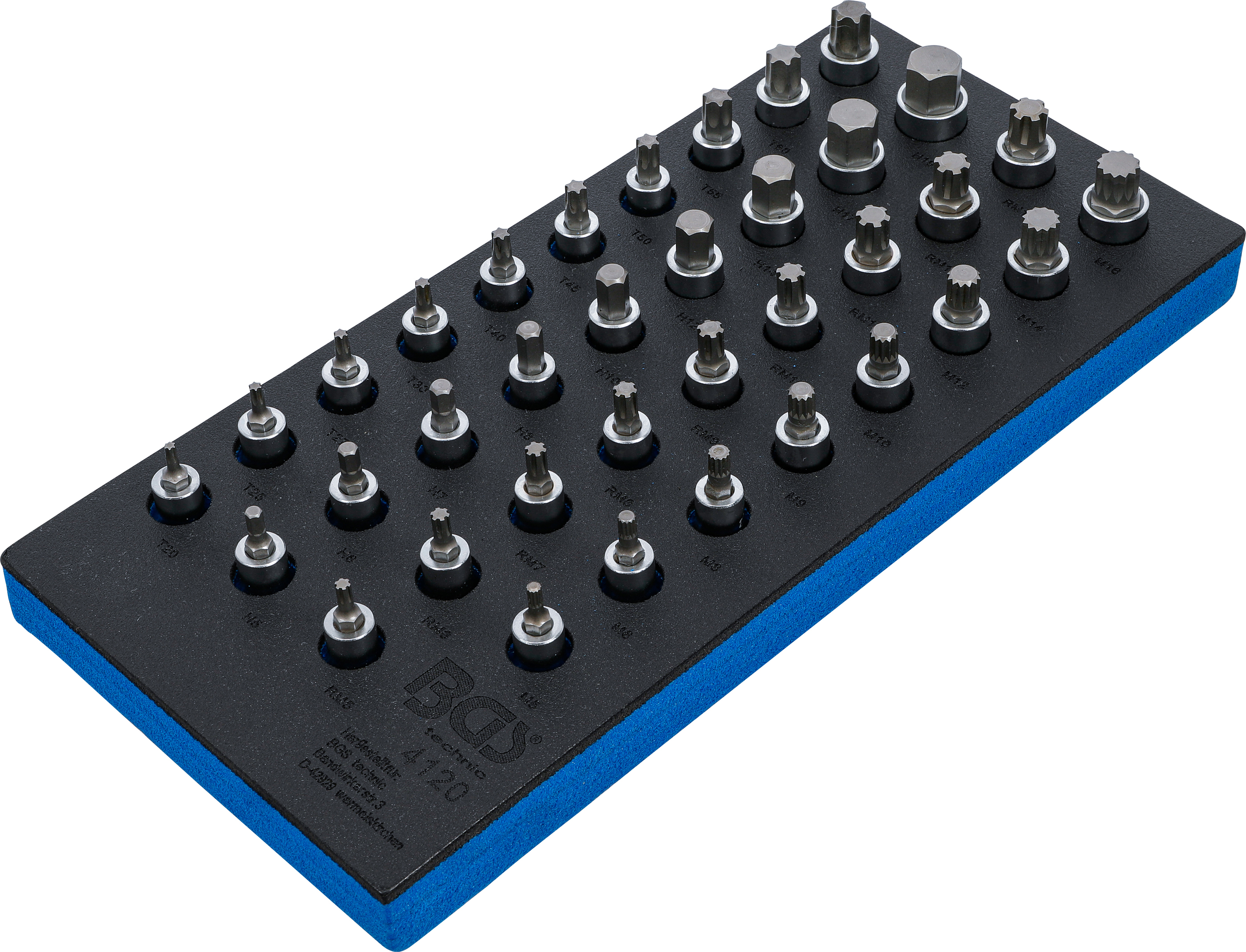 BGS Werkstattwageneinlage 1/3: Bit-Einsatz-Satz | Antrieb Innenvierkant 12,5 mm (1/2") | Innensechskant, T-Profil (für Torx), Innenvielzahn (für XZN), Keil-Profil (für RIBE) | 36-tlg.