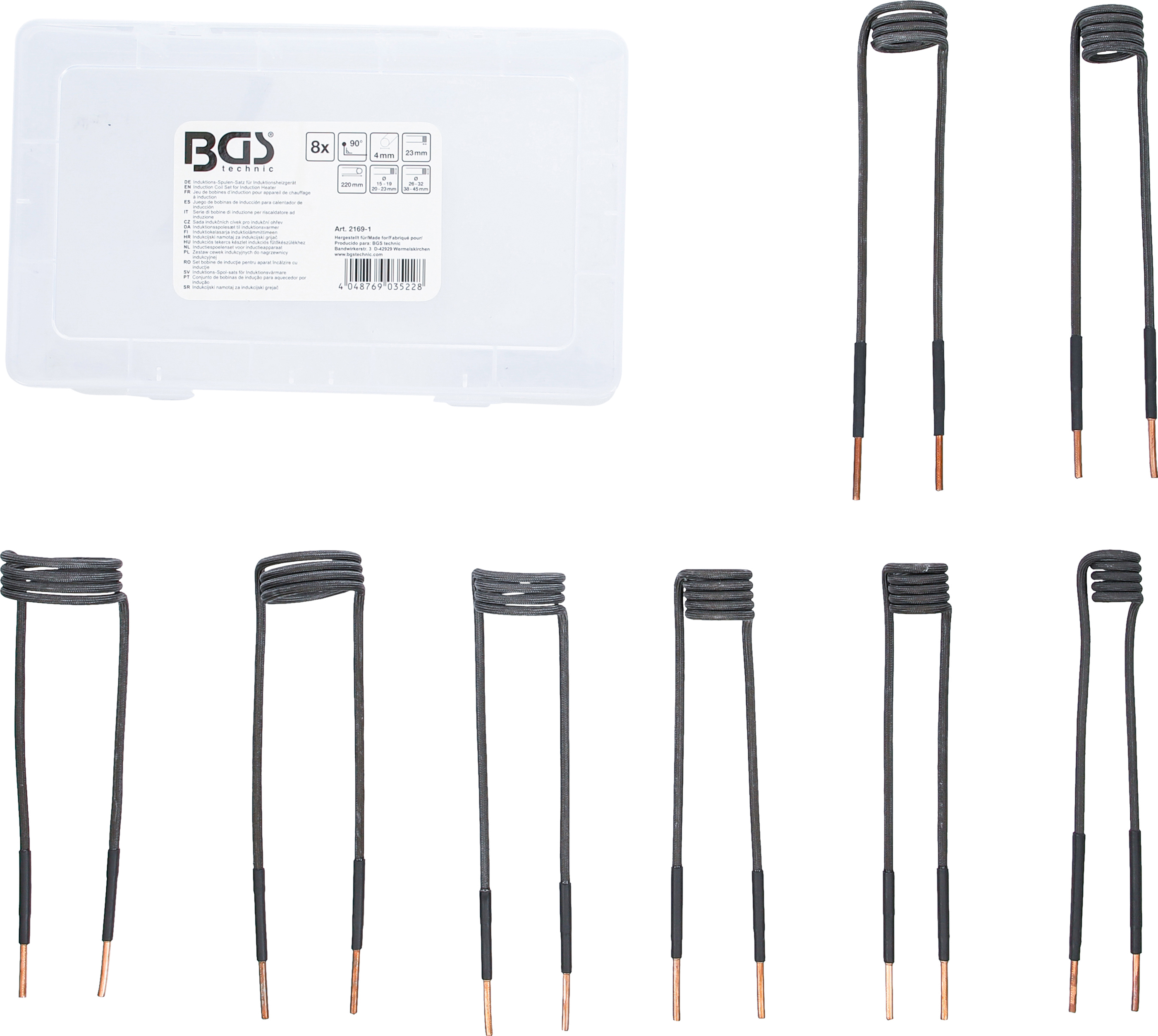 BGS Induktions-Spulen-Satz für Induktionsheizgerät | 90° abgewinkelt | für Art. 2169, 3390, 3391 | 8-tlg.