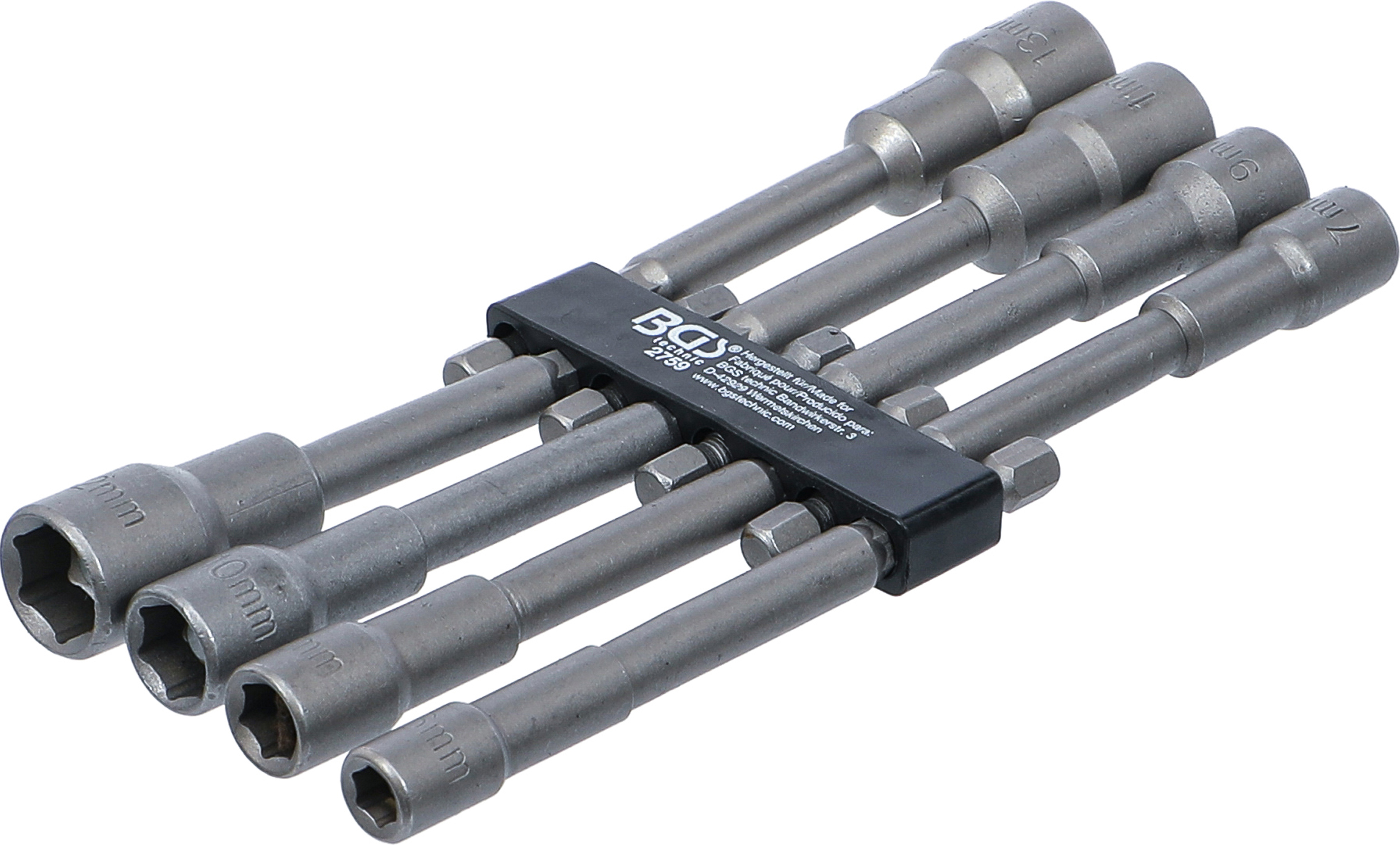 BGS Steckschlüssel-Einsatz-Satz Sechskant | extra lang | Antrieb Außensechskant 6,3 mm (1/4") | für Bohrmaschinen | SW 6 - 13 mm | 8-tlg.
