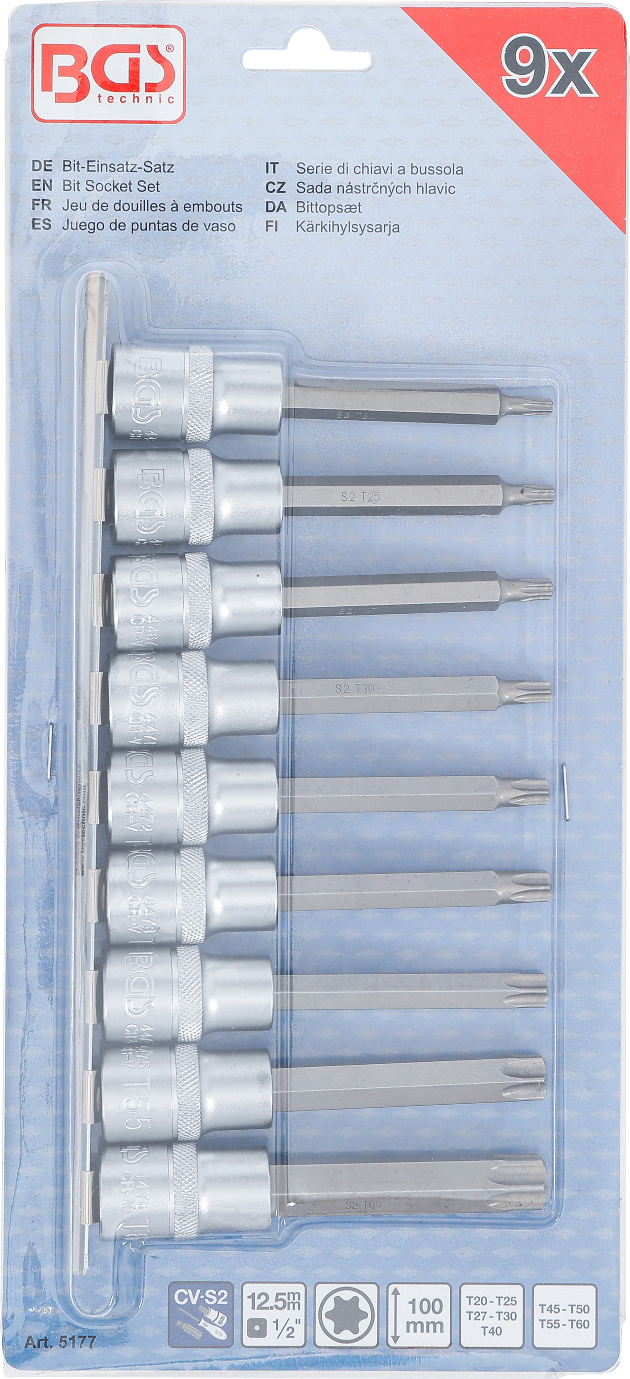 BGS Bit-Einsatz-Satz | Antrieb Innenvierkant 12,5 mm (1/2") | T-Profil (für Torx) | 9-tlg.