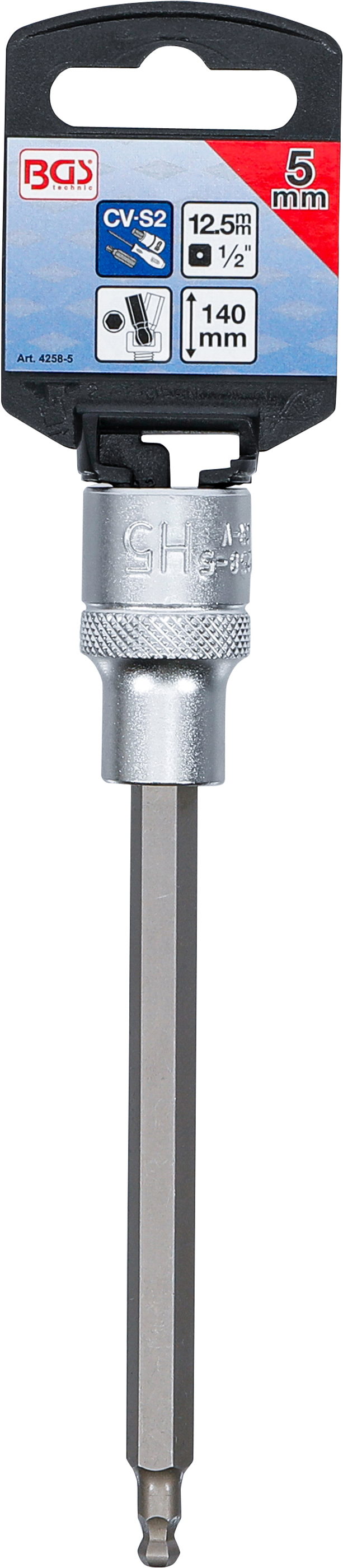BGS Bit-Einsatz | Länge 140 mm | Antrieb Innenvierkant 12,5 mm (1/2") | Innensechskant mit Kugelkopf 5 mm