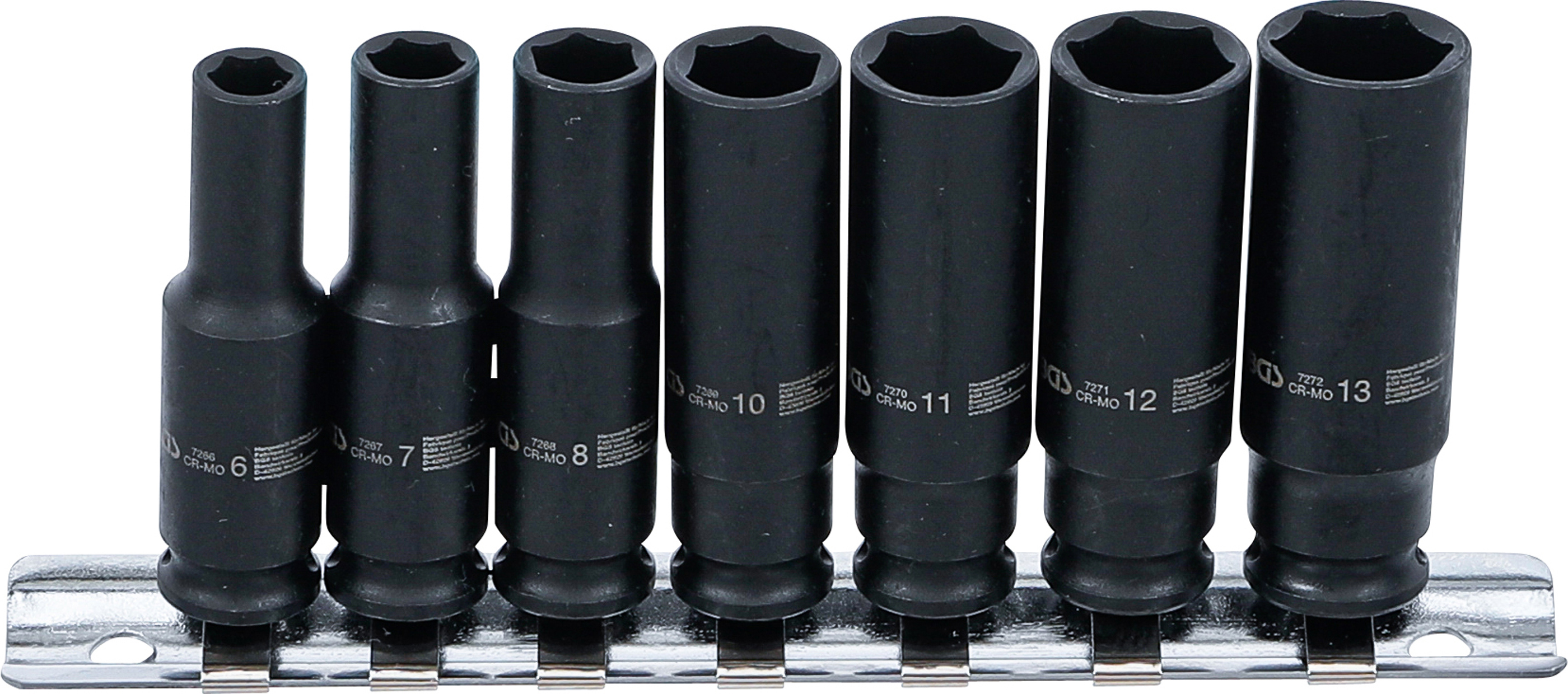 BGS Kraft-Steckschlüssel-Einsatz-Satz Sechskant, tief | Antrieb Innenvierkant 6,3 mm (1/4") | SW 6 - 13 mm | 7-tlg.