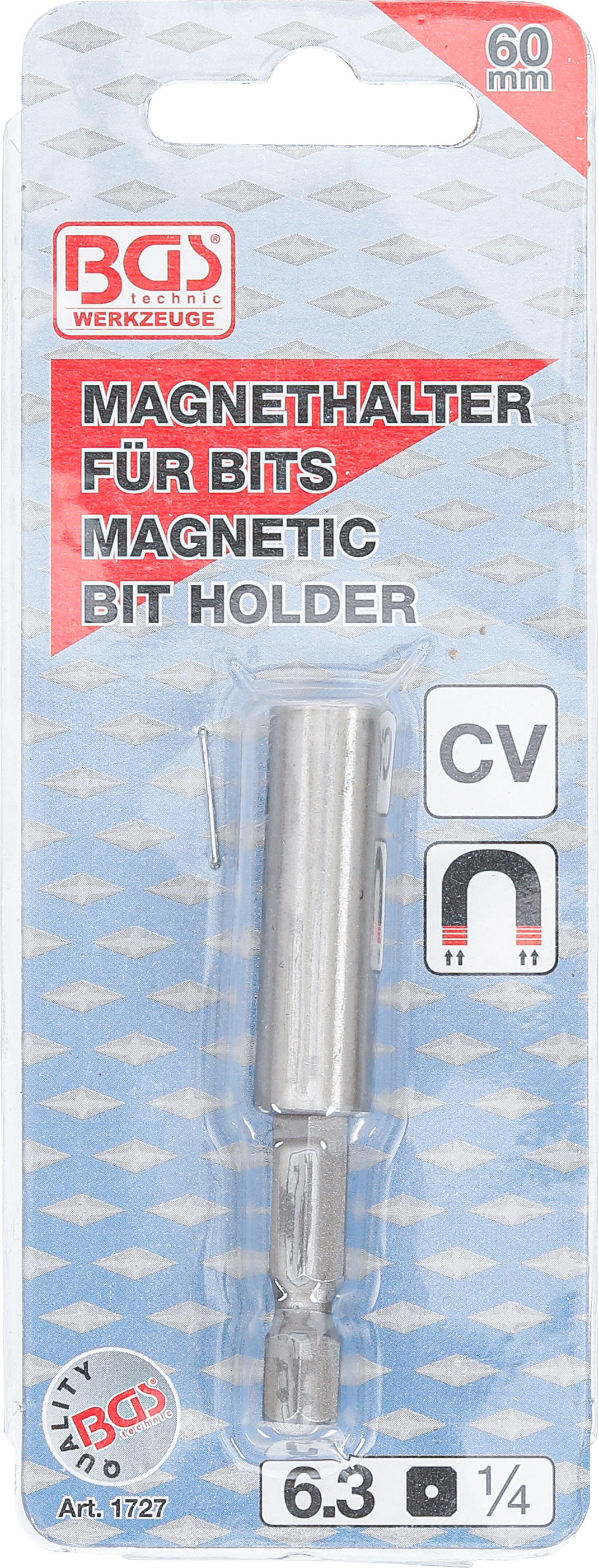 BGS Magnetischer Bithalter, extra stark | Abtrieb Außensechskant 6,3 mm (1/4") | 60 mm