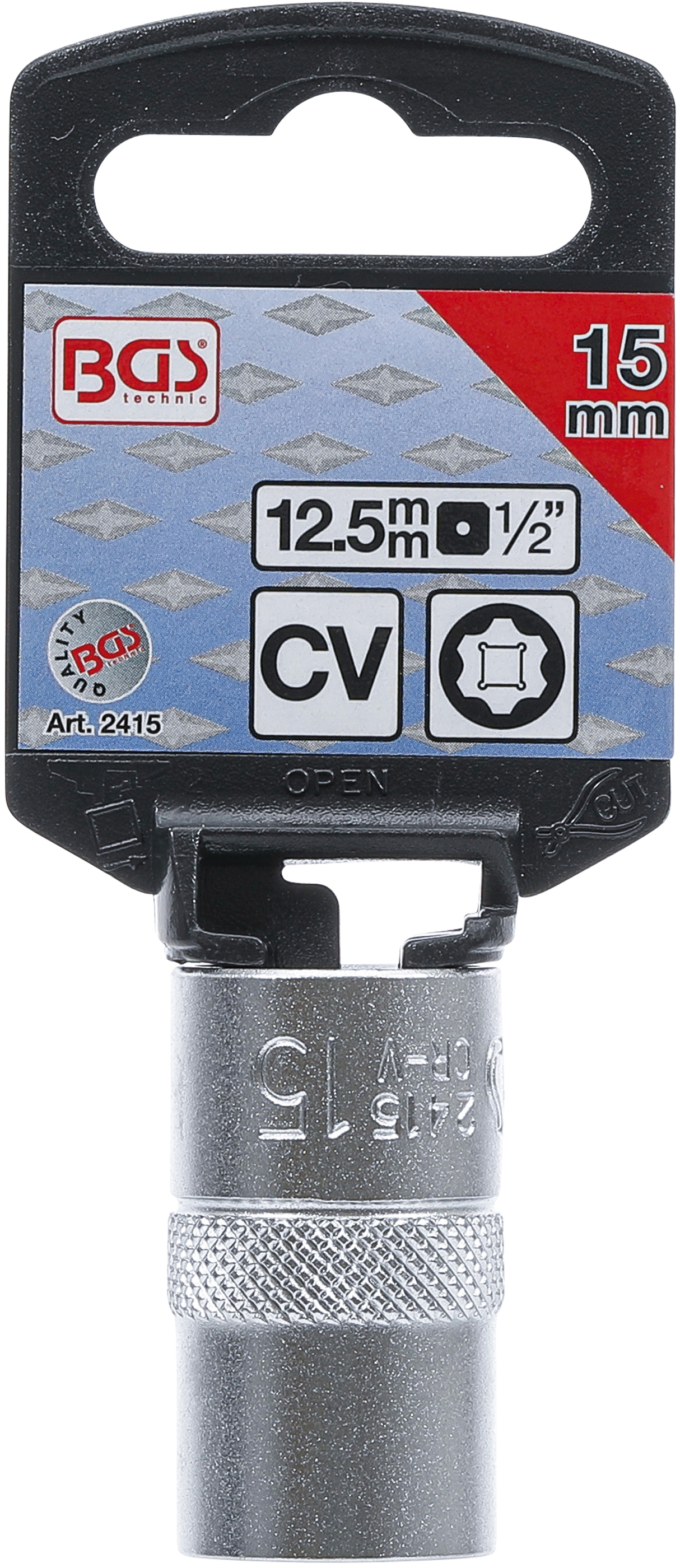 BGS Steckschlüssel-Einsatz Super Lock | Antrieb Innenvierkant 12,5 mm (1/2") | SW 15 mm