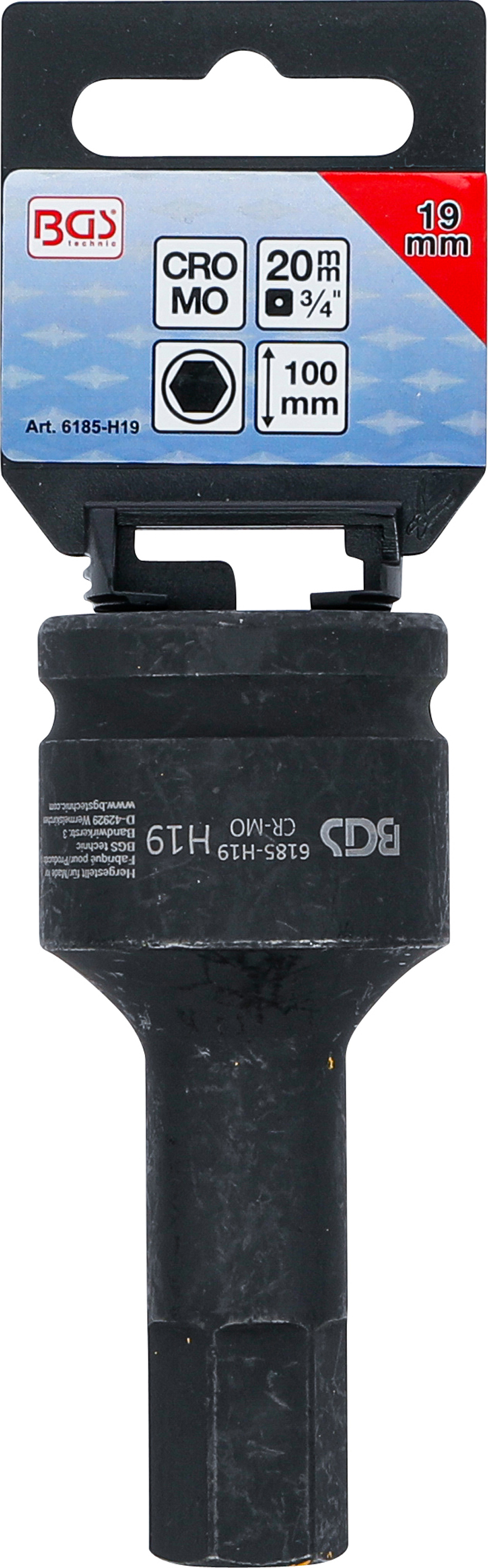 BGS Kraft-Bit-Einsatz | Länge 100 mm | Antrieb Innenvierkant 20 mm (3/4") | Innensechskant 19 mm