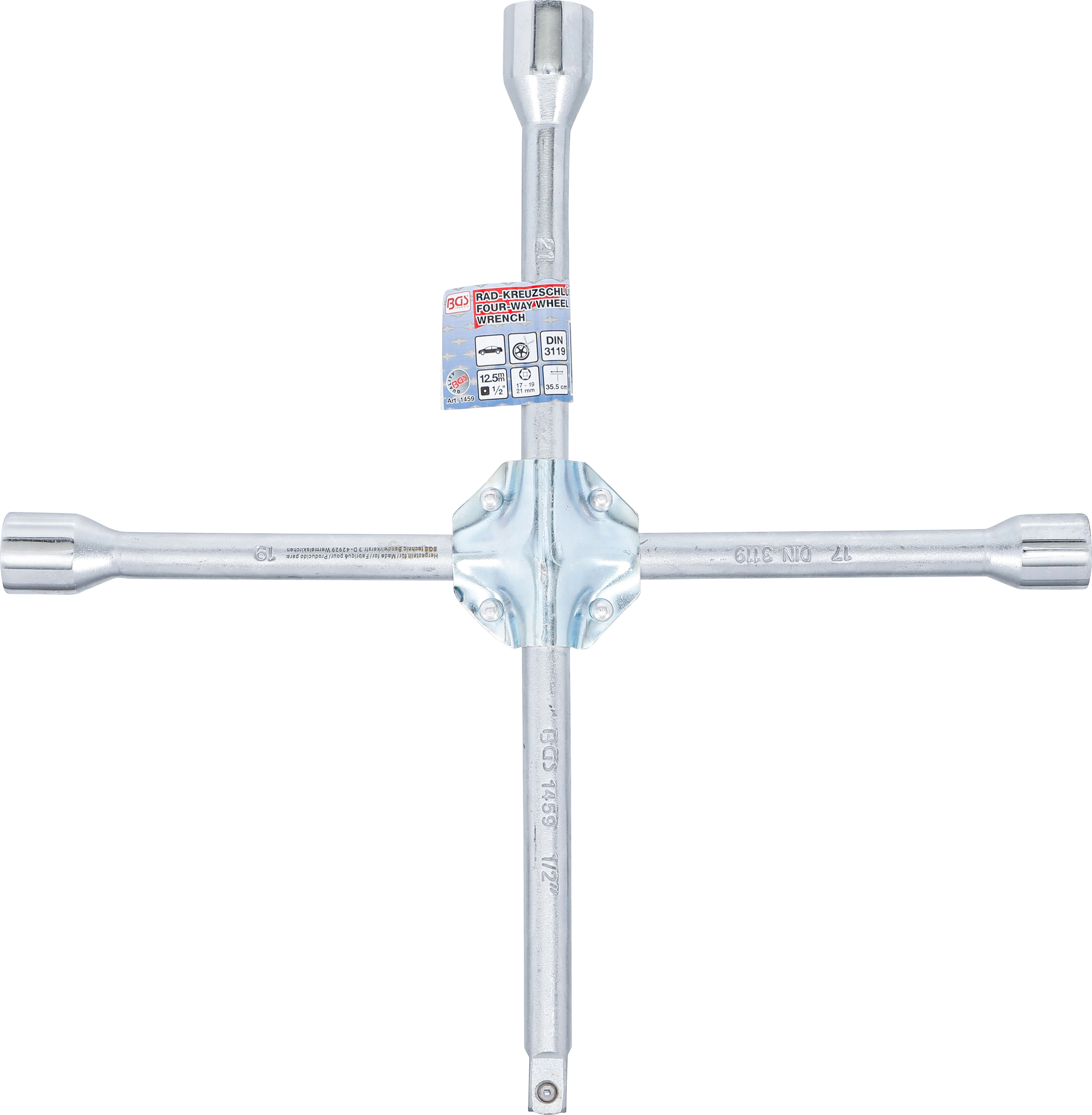 BGS Rad-Kreuzschlüssel | für Pkw | Vierkant | SW 17 x 19 x 21 x 12,5 mm (1/2")