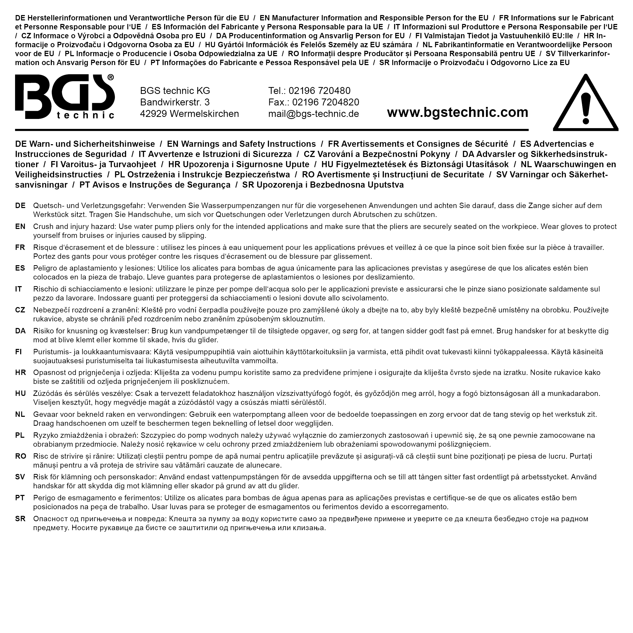 BGS Wasserpumpenzange | mit Durchsteckgewerbe | 240 mm