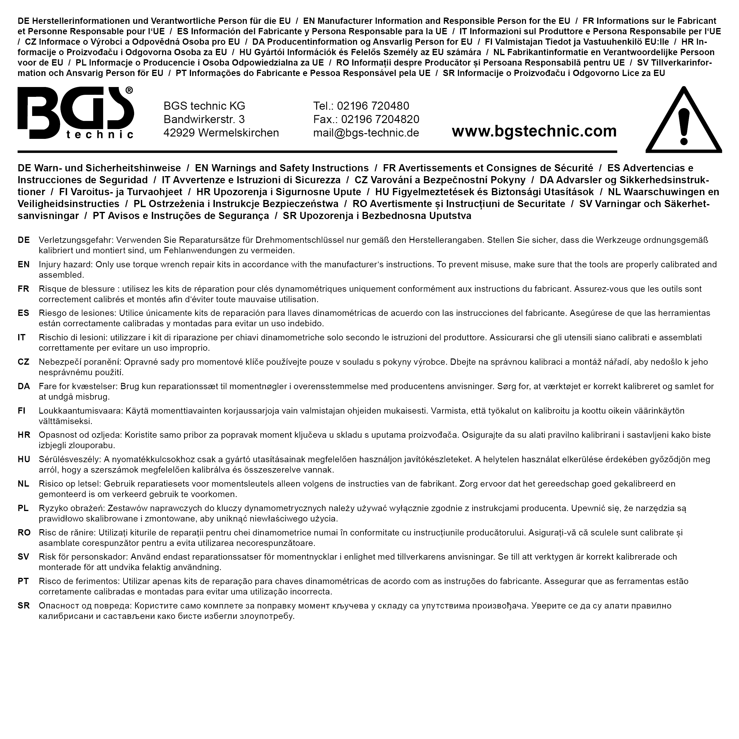 BGS Reparatursatz für Drehmomentschlüssel | für Art. 965