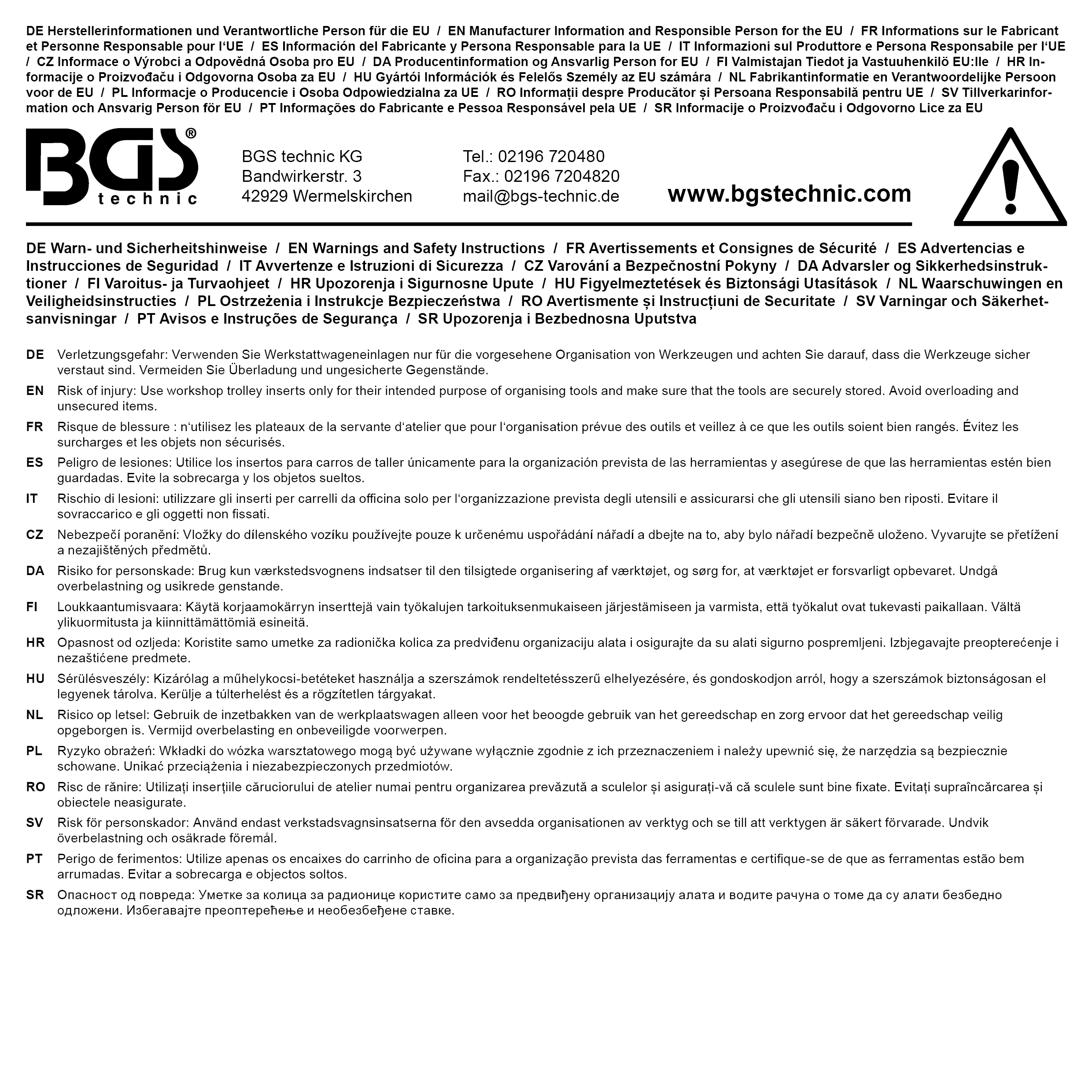 BGS Werkstattwageneinlage 3/3 | leer | für Bier, Chips, Erdnüsse und Flaschenöffner