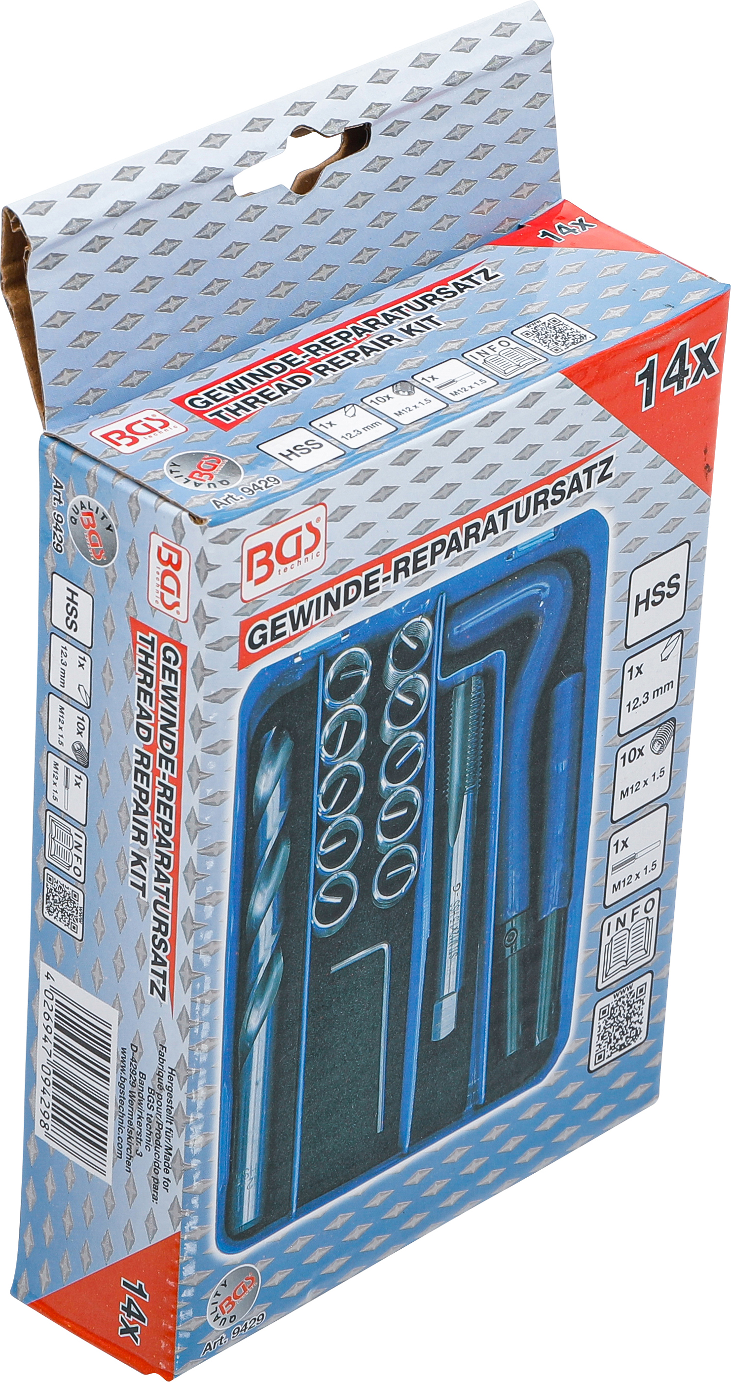 BGS Gewinde-Reparatursatz | M12 x 1.5 | 14-tlg. BGS Gewinde-Reparatursatz | M12 x 1.5 | 14-tlg.