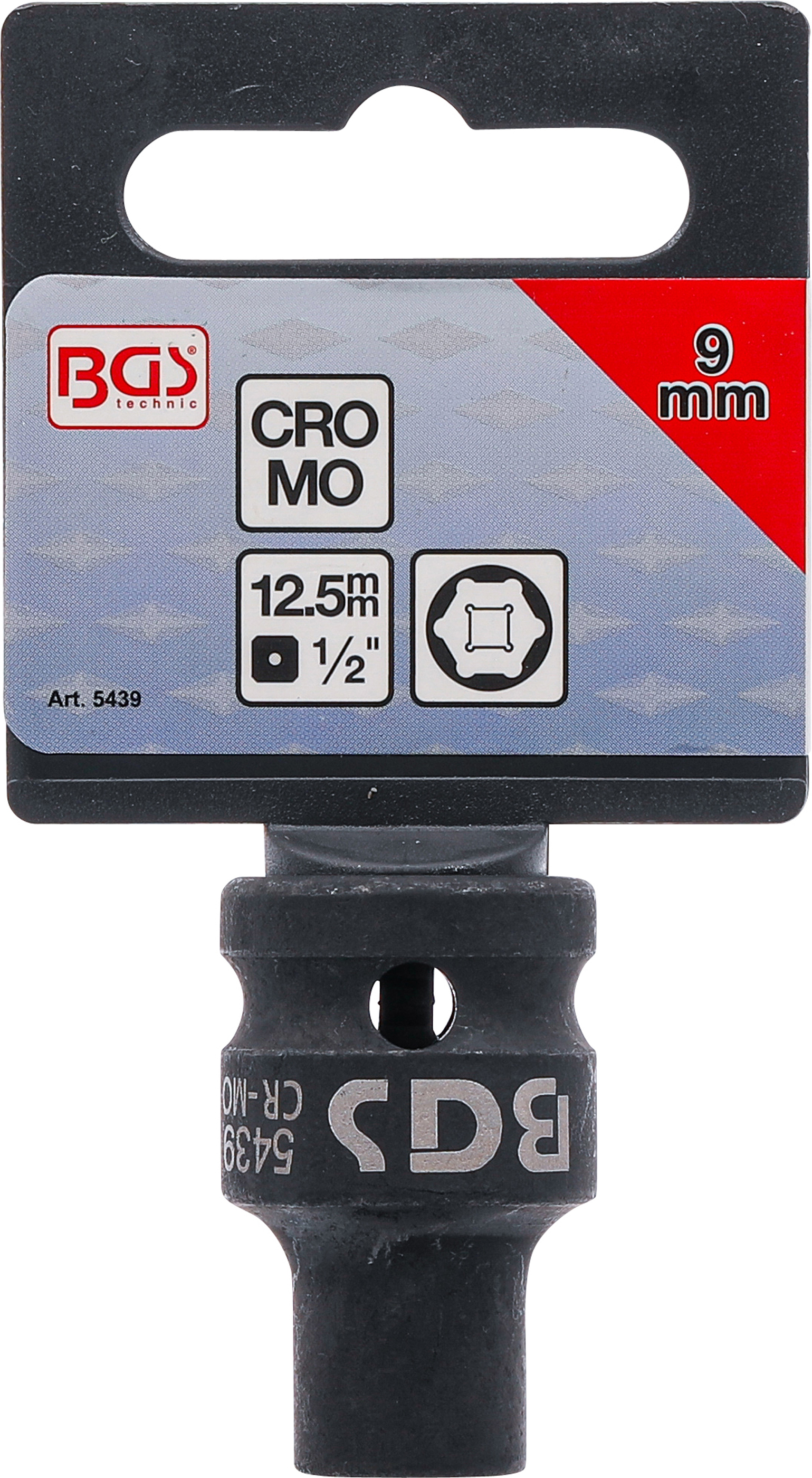 BGS Kraft-Steckschlüssel-Einsatz Sechskant | Antrieb Innenvierkant 12,5 (1/2") | SW 9 mm