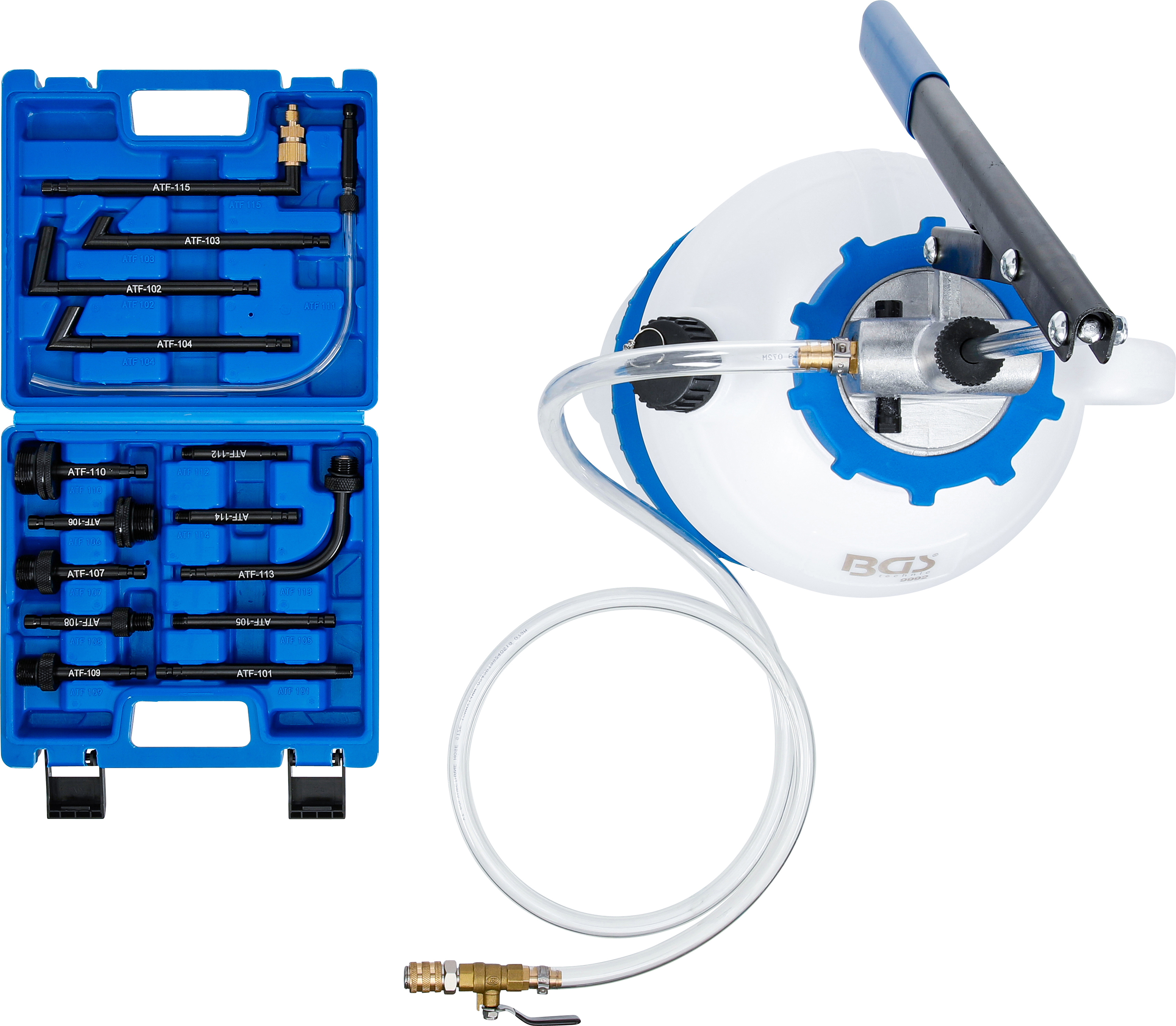 BGS Getriebeöl-Befüllgerät mit Handpumpe | mit 8 Adaptern | 7 l