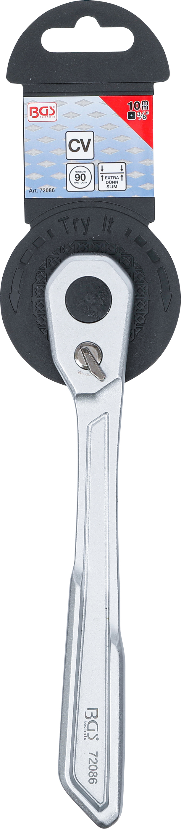 BGS Umschaltknarre | extra flach | feinverzahnt | Abtrieb Außenvierkant 10 mm (3/8")