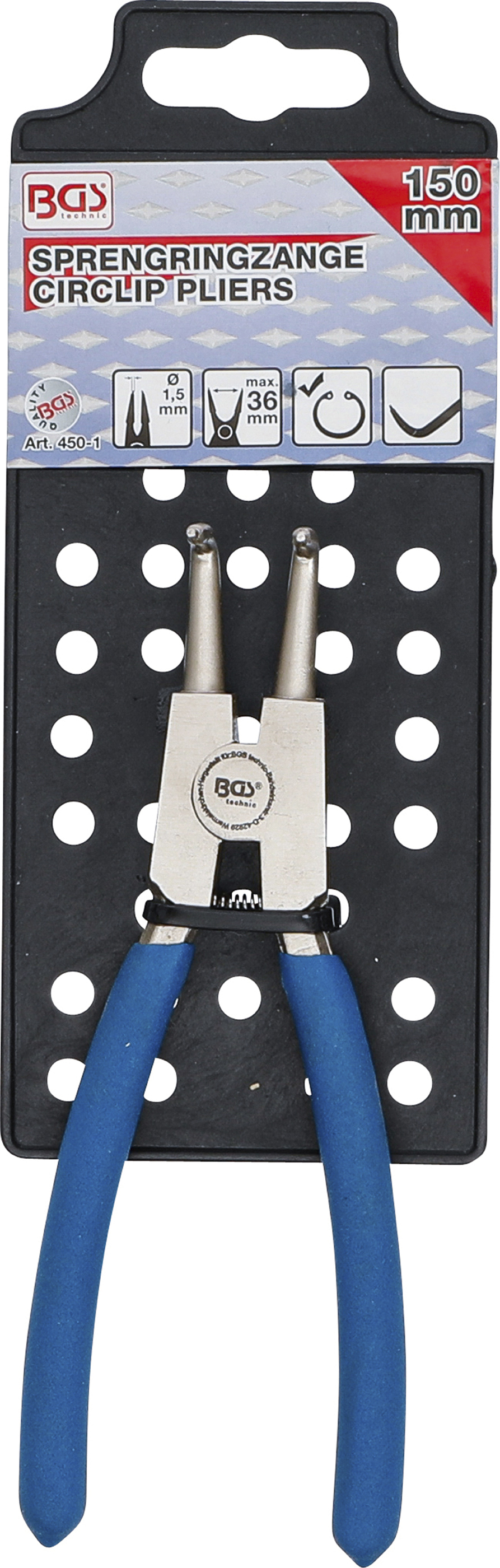 BGS Sprengringzange | abgewinkelt | für Außensprengringe | 150 mm