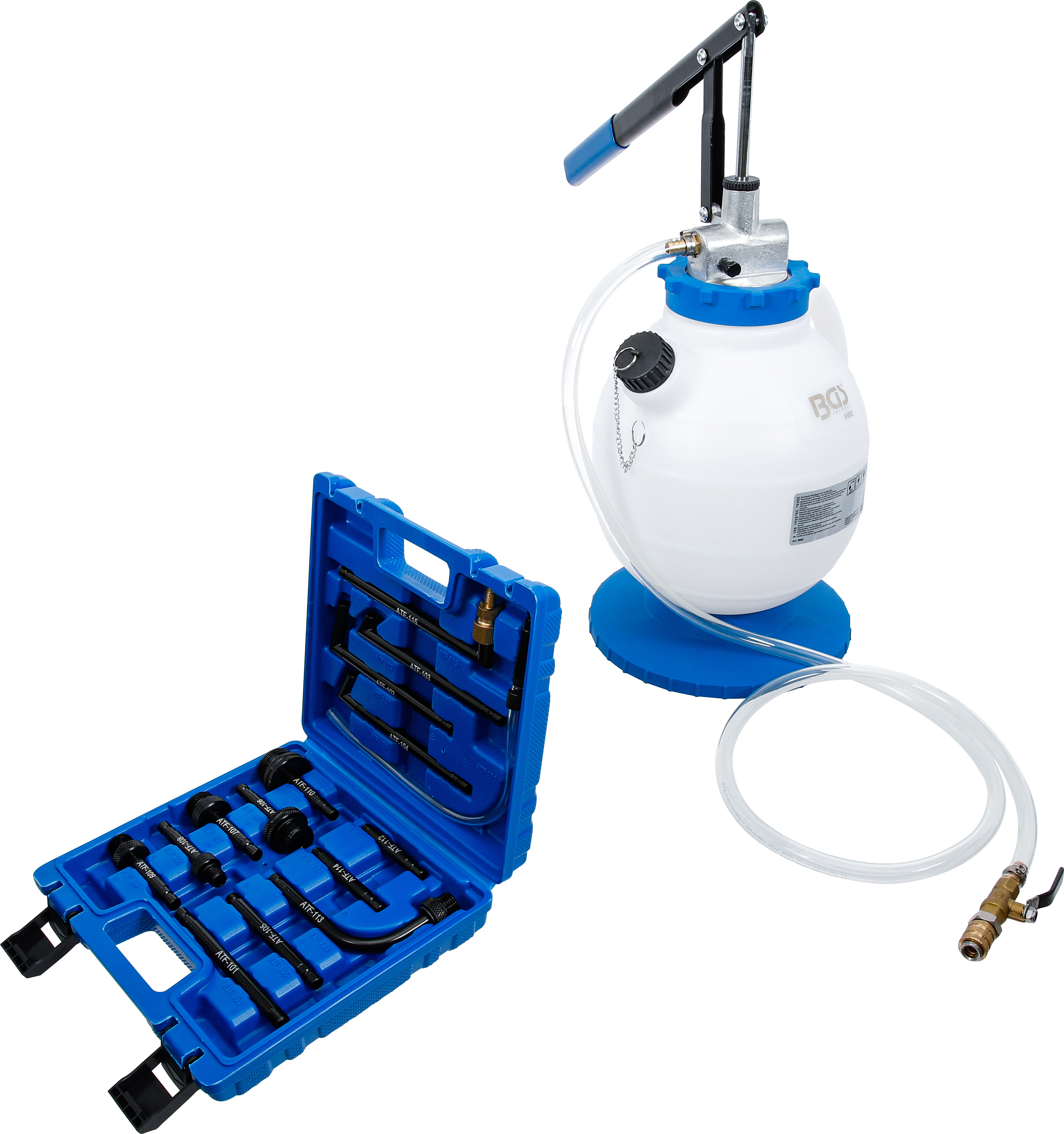 BGS Getriebeöl-Befüllgerät mit Handpumpe | mit 8 Adaptern | 7 l