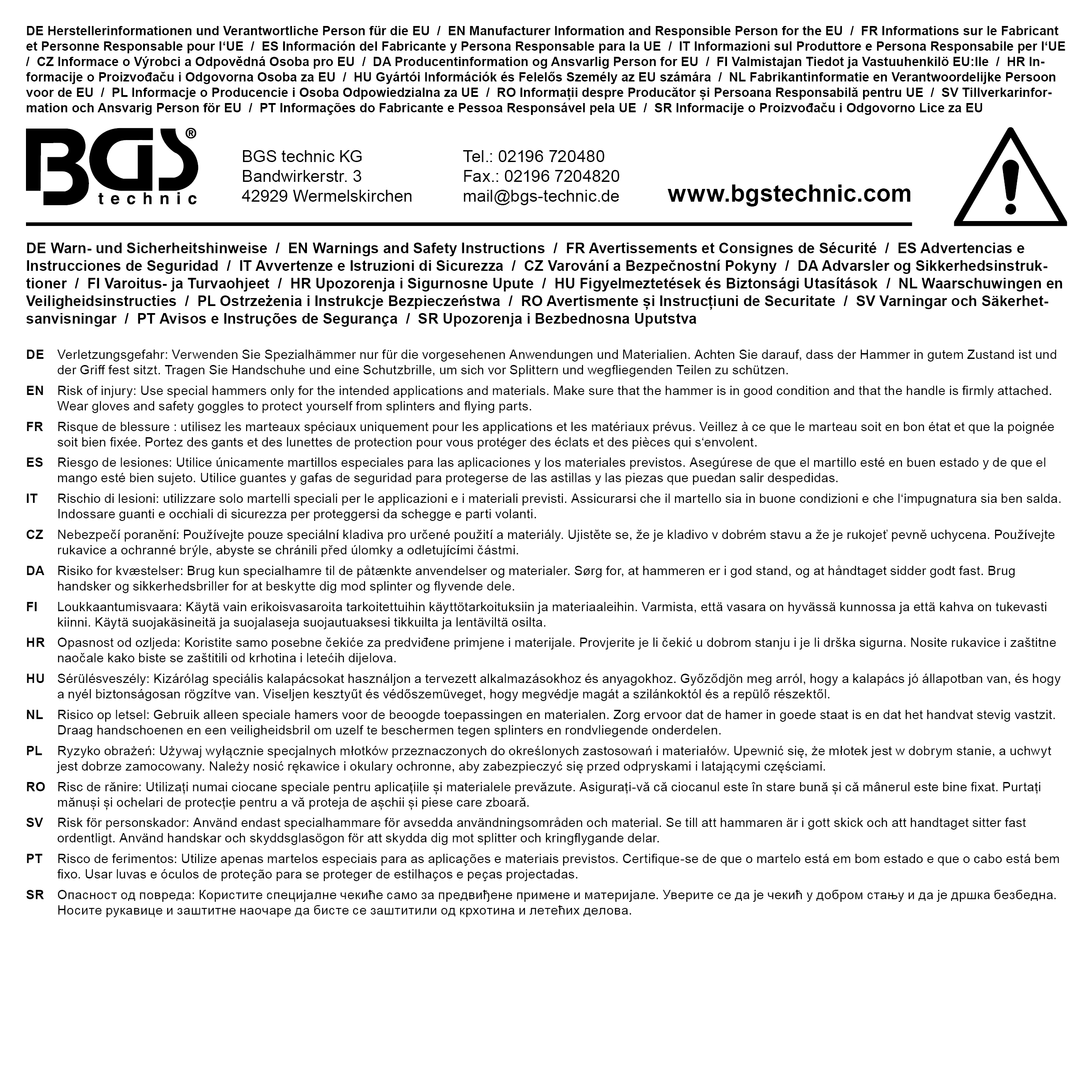 BGS Latthammer | DIN 7239 | Fiberglasstiel | 600 g