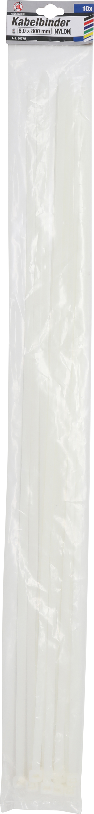 BGS Kabelbinder-Sortiment | weiß | 8,0 x 800 mm | 10-tlg.