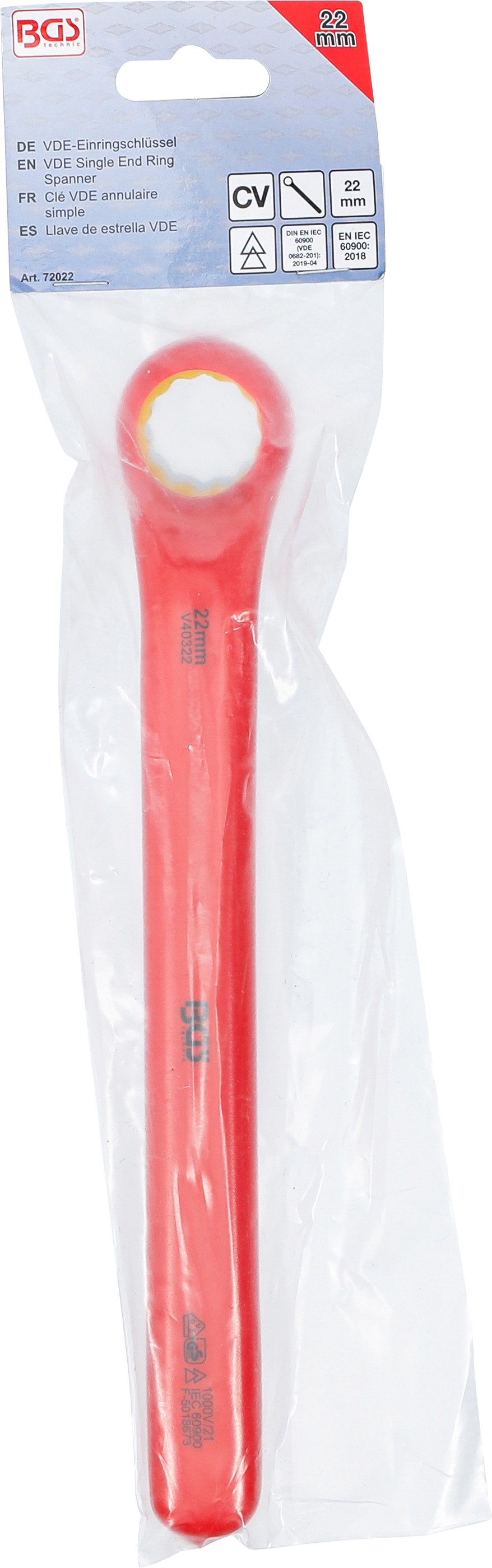 BGS VDE-Einringschlüssel | tief gekröpft | SW 22 mm BGS VDE-Einringschlüssel | tief gekröpft | SW 22 mm