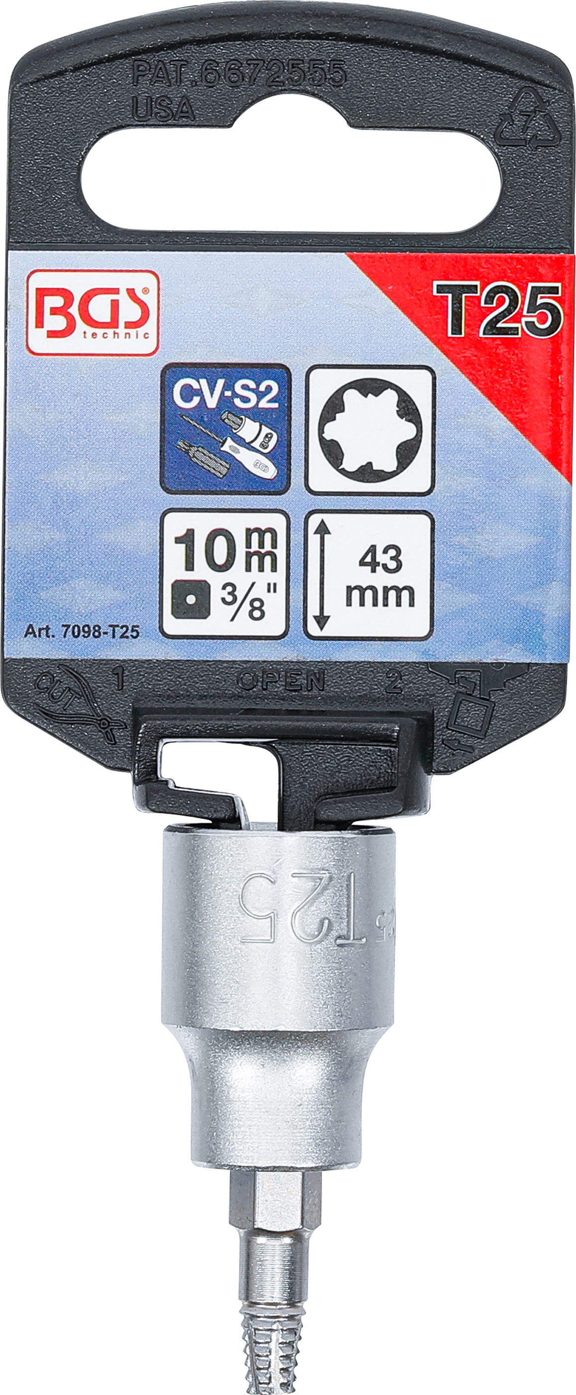 BGS Schraubenausdreher-Bit-Einsatz | Antrieb Innenvierkant 10 mm (3/8") | für defektes T-Profil (für Torx) T25