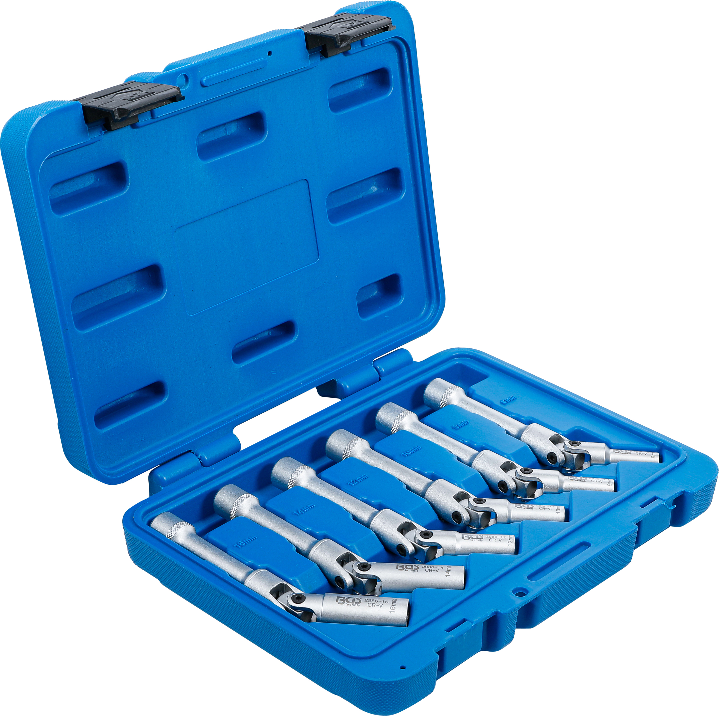BGS Universal Glühkerzen-Gelenkschlüssel-Satz, Sechskant | Antrieb Innenvierkant 10 mm (3/8") | SW 8 - 16 mm | 6-tlg.
