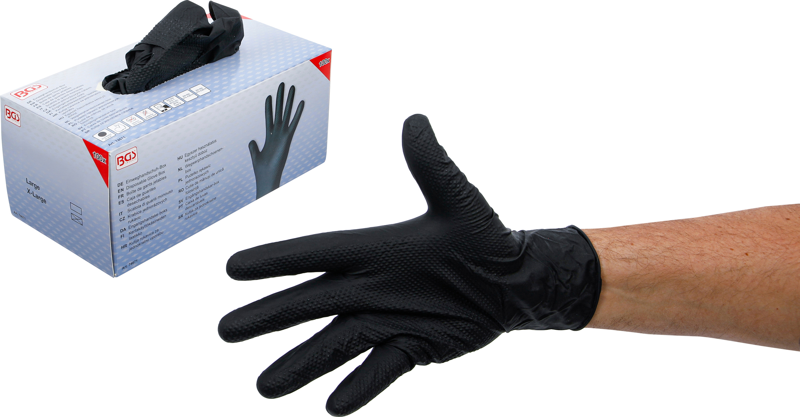 BGS Einweghandschuh-Box | Nitril | mit extra Griffigkeit | Gr. XL | 100 St.