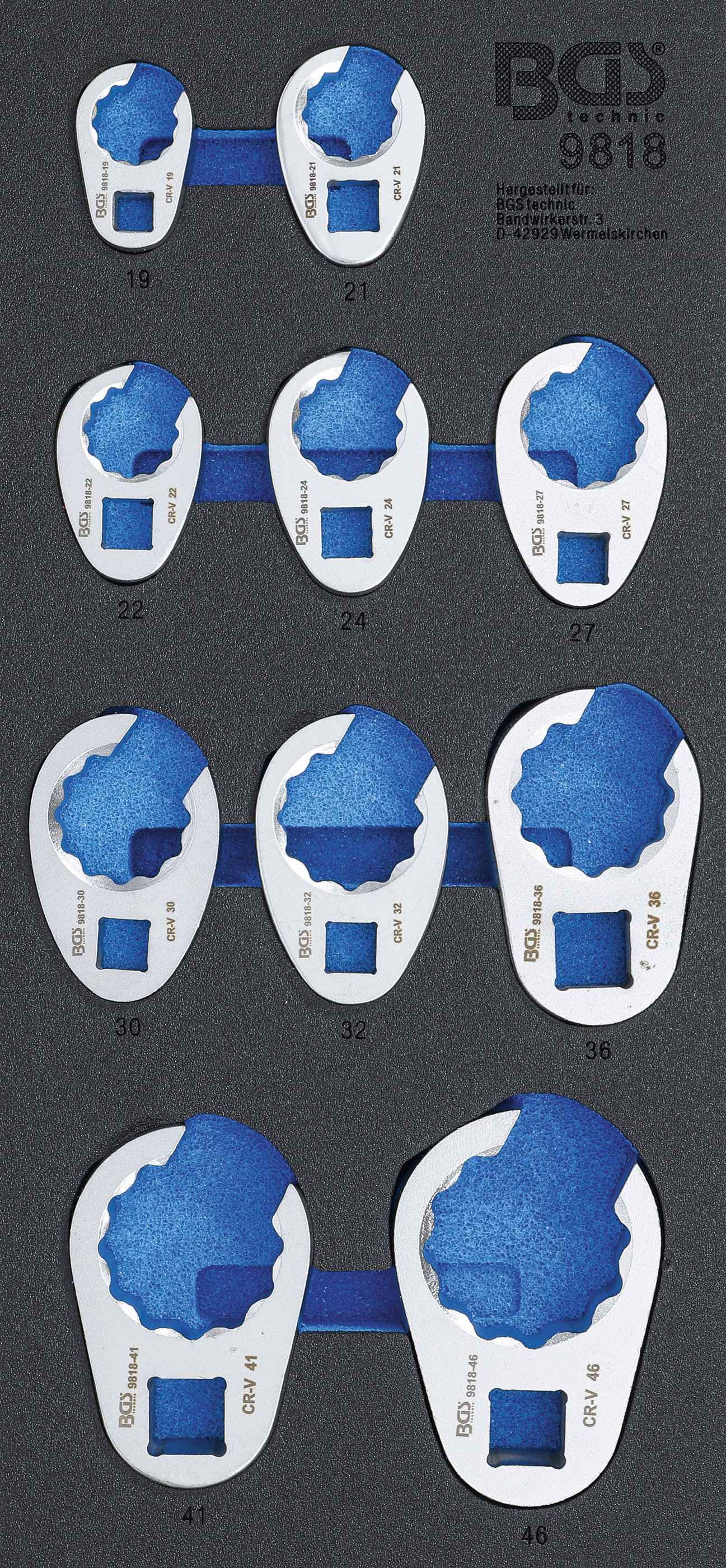 BGS Werkstattwageneinlage 1/3: Hahnenfußschlüssel-Satz | 10 mm / 12,5 mm (1/2") / 20 mm (3/4") | 10-tlg.