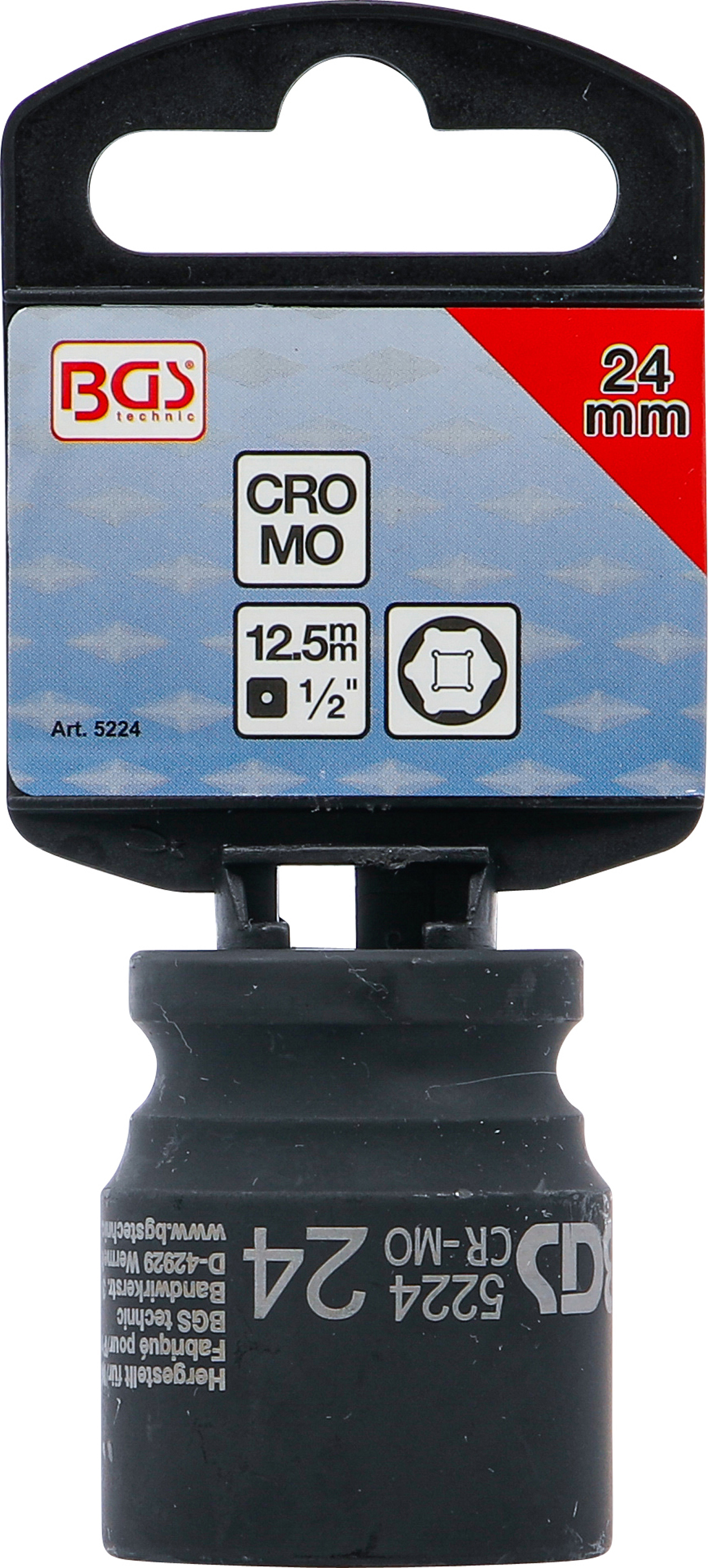 BGS Kraft-Steckschlüssel-Einsatz Sechskant | Antrieb Innenvierkant 12,5 mm (1/2") | SW 24 mm