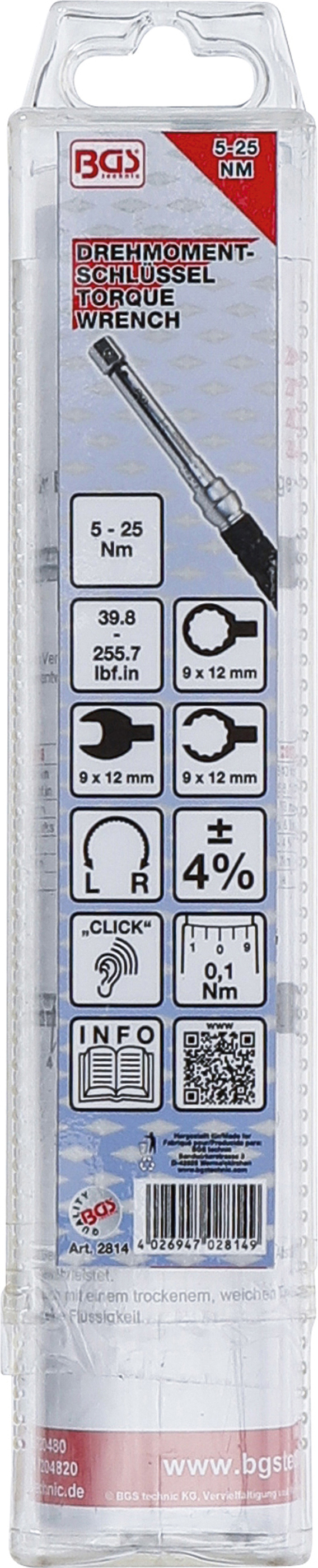 BGS Drehmomentschlüssel | 5 - 25 Nm | für 9 x 12 mm Einsteckwerkzeuge