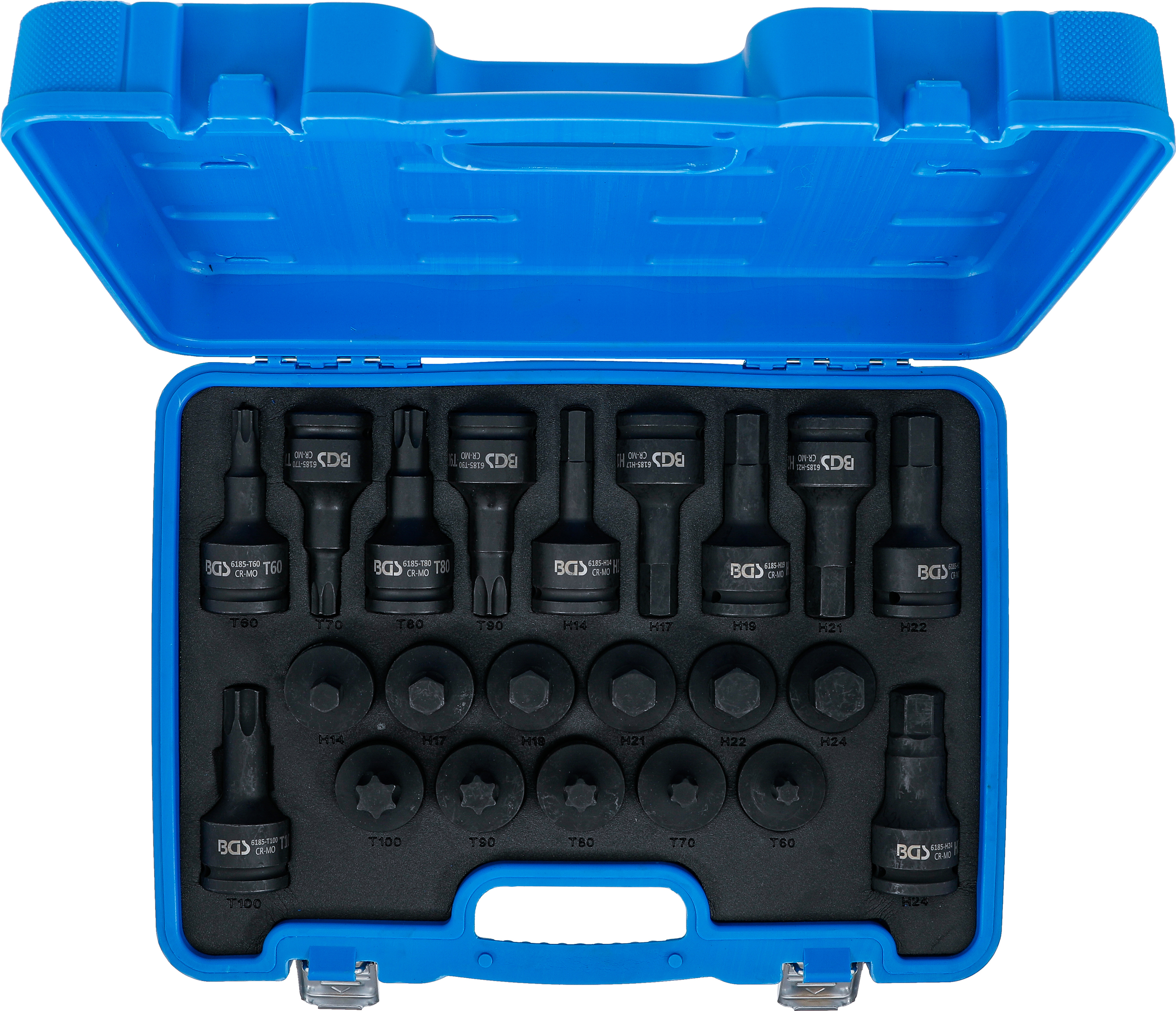 BGS Kraft-Bit-Einsatz-Satz | Antrieb Innenvierkant 20 mm (3/4") | Innensechskant, T-Profil (für Torx) | 22-tlg.