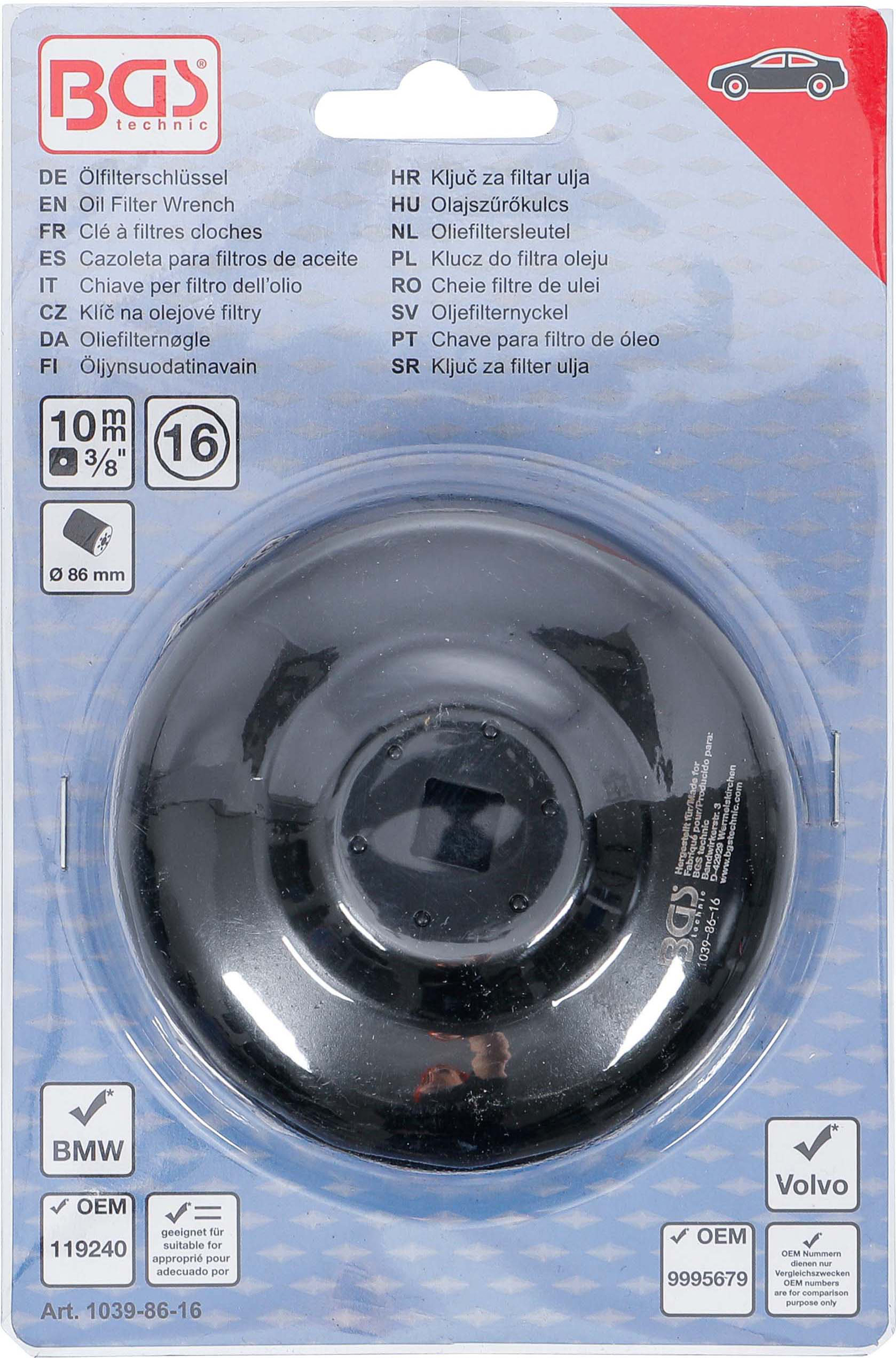 BGS Ölfilterschlüssel | 16-kant | Ø 86 mm | für BMW, Volvo