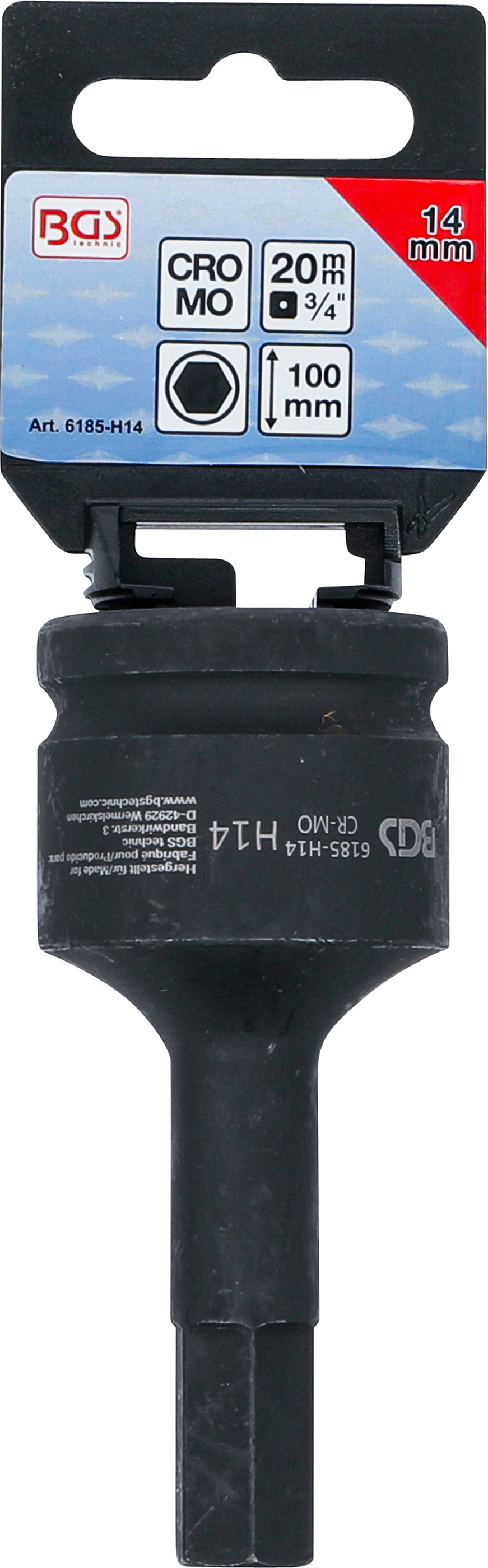 BGS Kraft-Bit-Einsatz | Länge 100 mm | Antrieb Innenvierkant 20 mm (3/4") | Innensechskant 14 mm