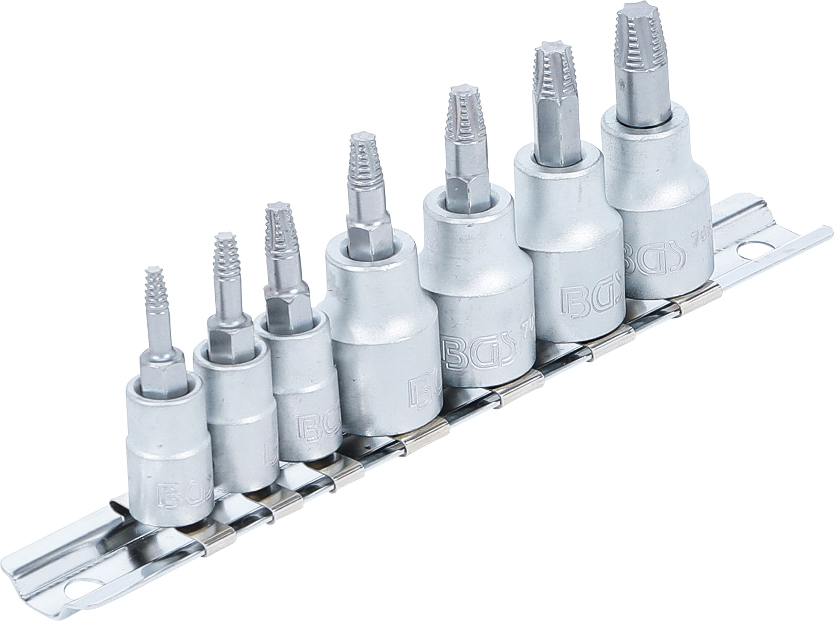 BGS Schraubenausdreher-Bit-Einsatz-Satz | Antrieb Innenvierkant 6,3 mm (1/4") / 10 mm (3/8") | für defektes T-Profil (für Torx) | T10 - T40 | 7-tlg.