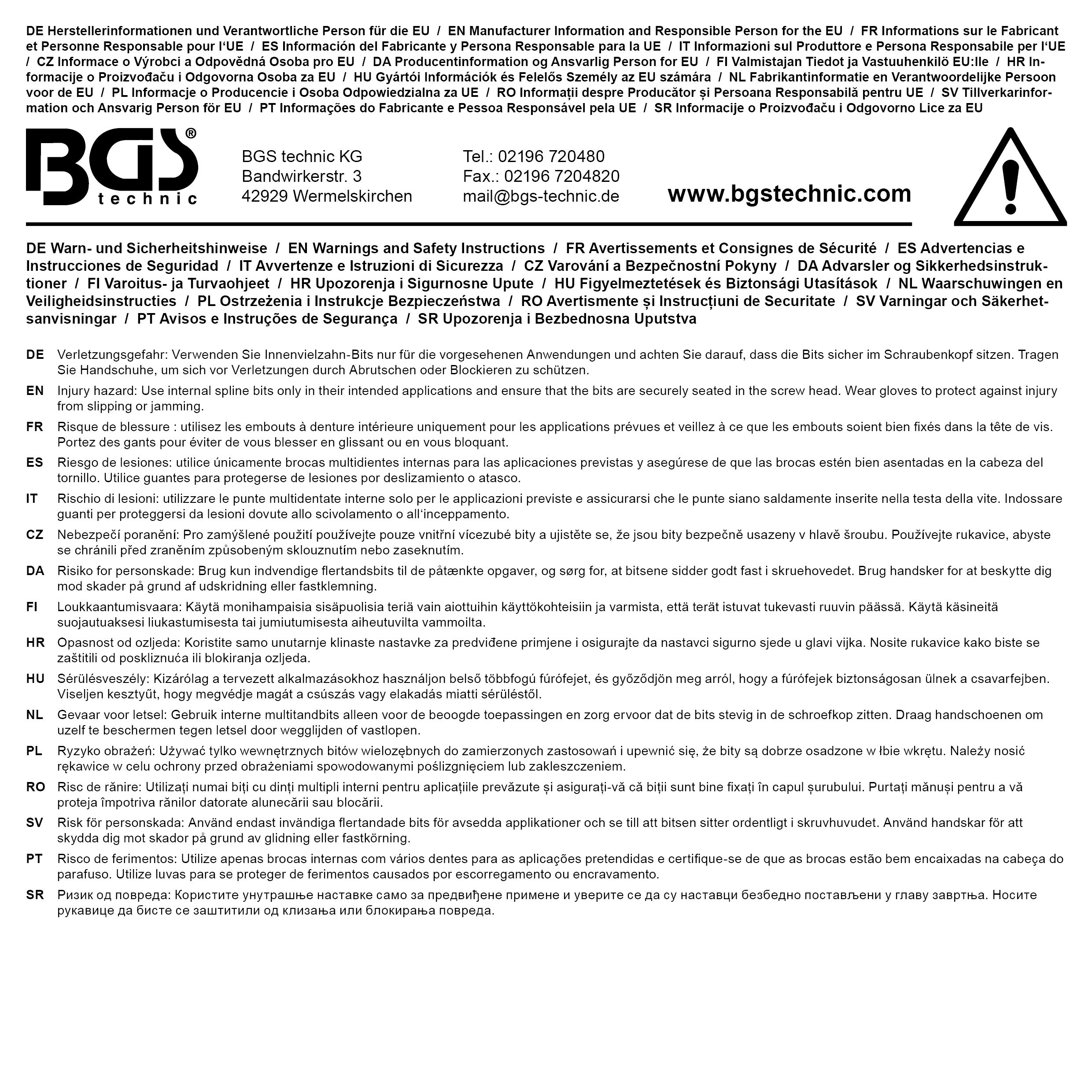 BGS Bit-Einsatz | Länge 800 mm | Antrieb Innenvierkant 12,5 mm (1/2") | Innenvielzahn (für XZN) M12 | für VAG
