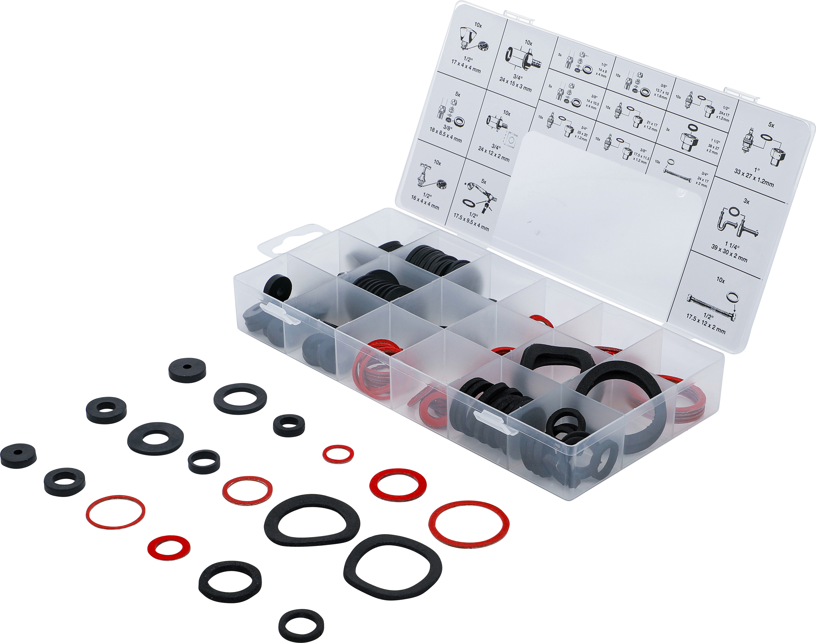 BGS Dichtring-Sortiment | Gummi und Fiberglas | 141-tlg.