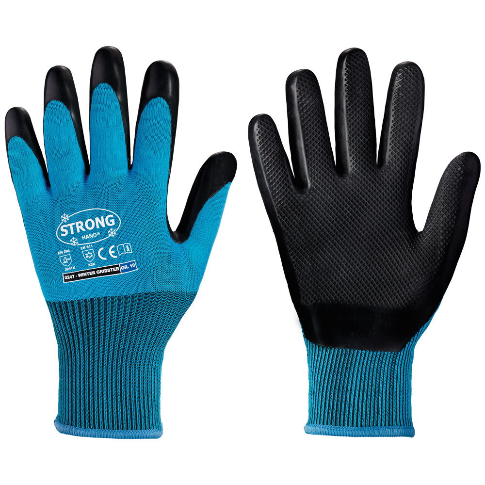 Stronghand Winter Gridster Handschuh Latex Waffelmuster Blau Feinstrick