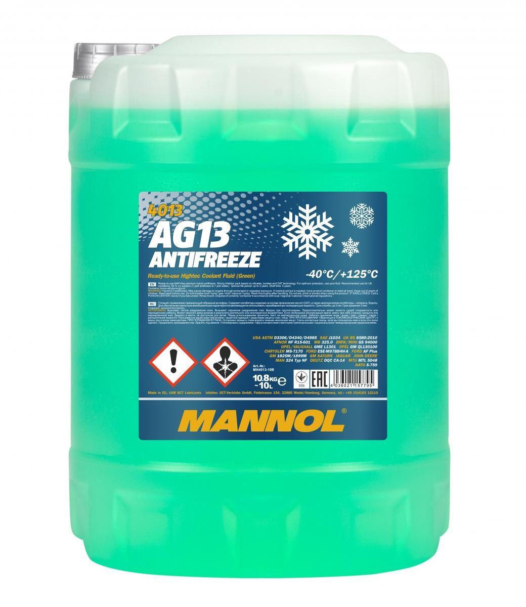 Mannol 4013 Kühlerfrostschutz Antifreeze AG13 Hightec -40 Fertigmischung 10 Liter