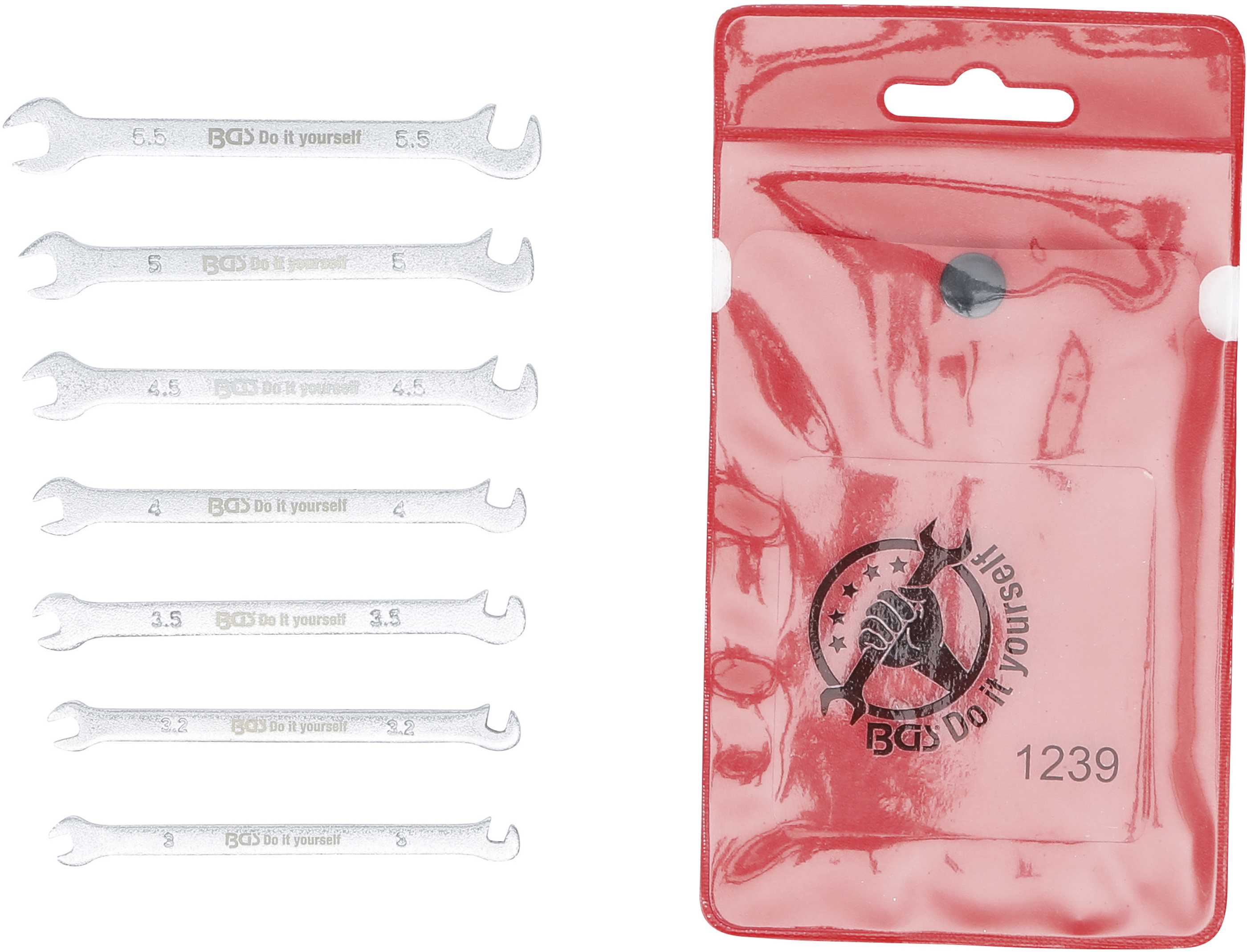 BGS Doppel-Maulschlüssel-Satz | Mini-Ausführung | SW 3 - 5,5 mm | 7-tlg.