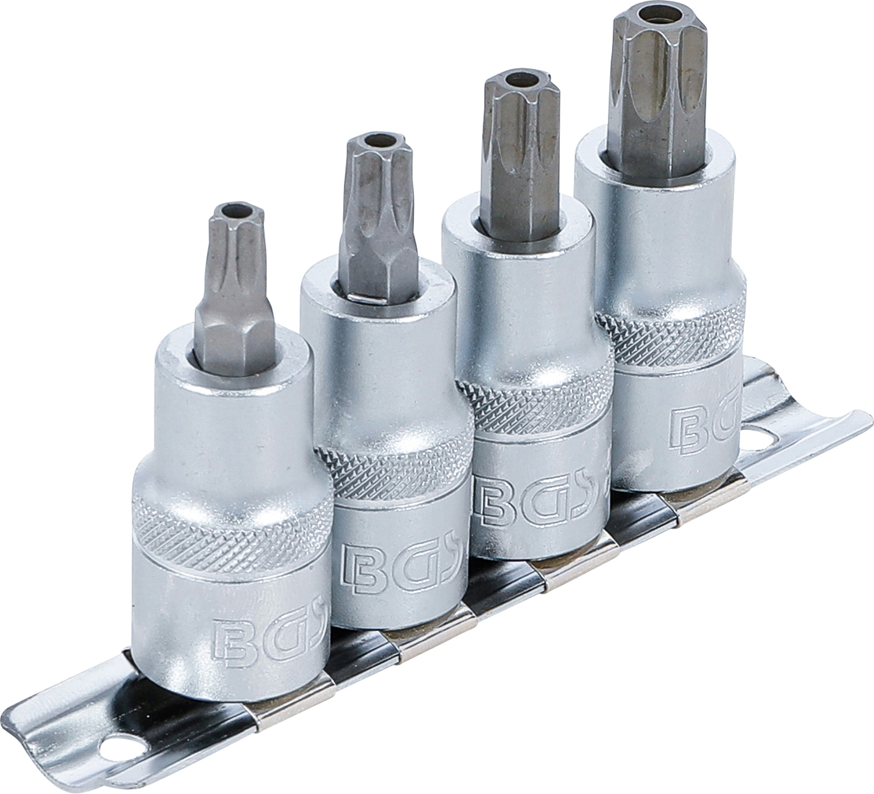 BGS Bit-Einsatz-Satz | Antrieb Innenvierkant 12,5 mm (1/2") | T-Profil (für Torx) mit Bohrung T40 - T55 | 4-tlg.