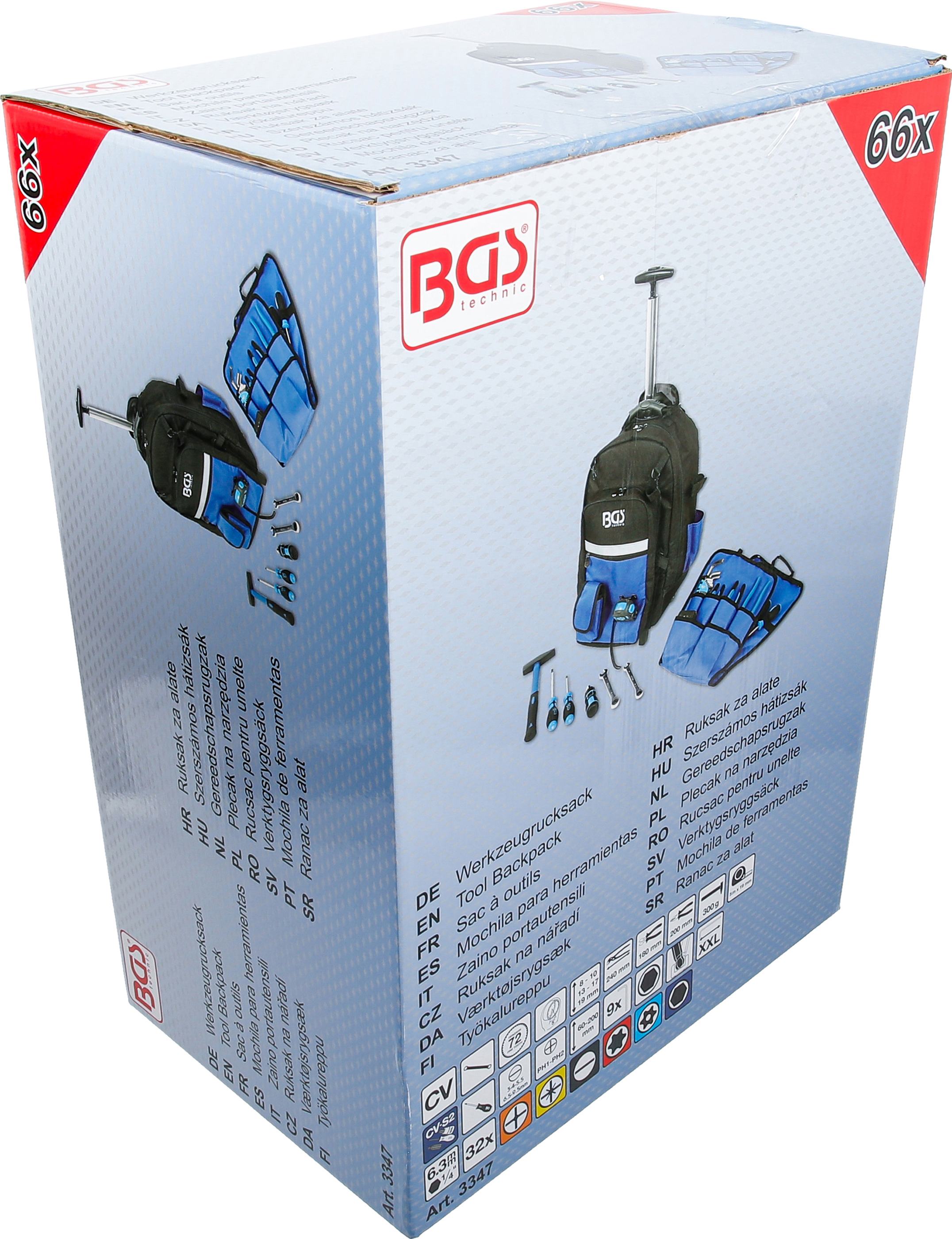 BGS Werkzeugrucksack | mit Teleskopgriff, fahrbar | 66-tlg.