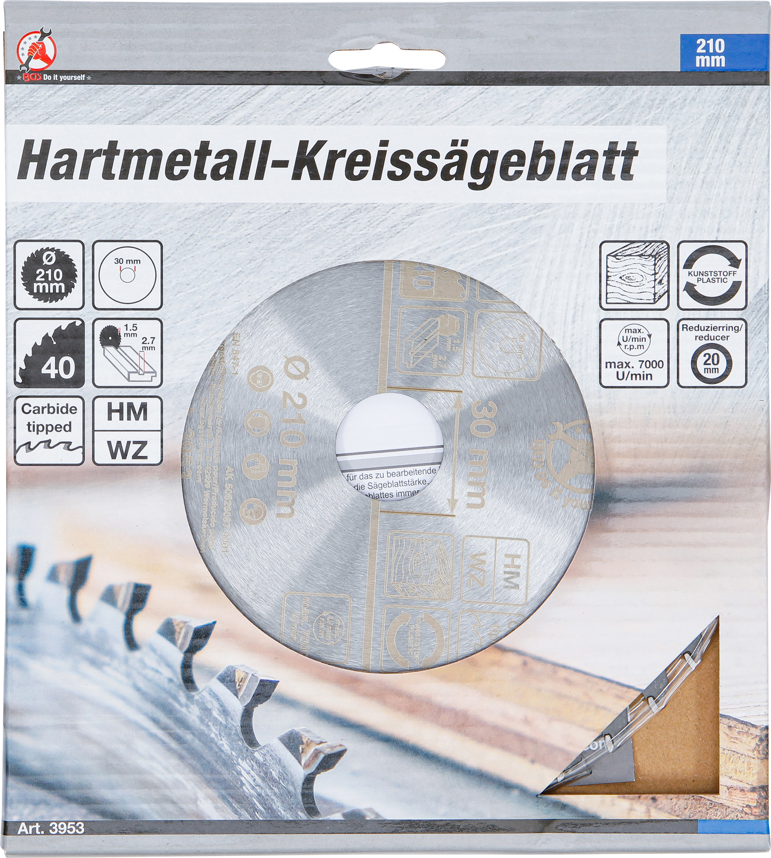 BGS Hartmetall-Kreissägeblatt | Ø 210 x 30 x 2,6 mm | 40 Zähne