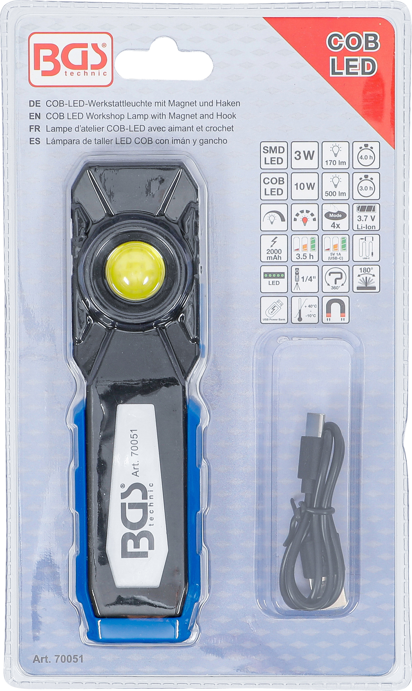 BGS COB-LED-Werkstattleuchte mit Magnet und Haken | klappbar