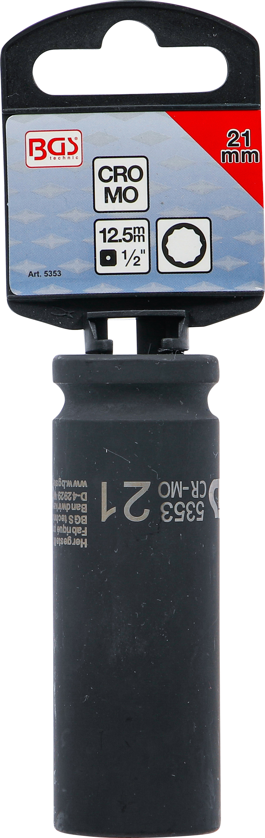 BGS Kraft-Steckschlüssel-Einsatz Zwölfkant, tief | Antrieb Innenvierkant 12,5 mm (1/2") | SW 21 mm