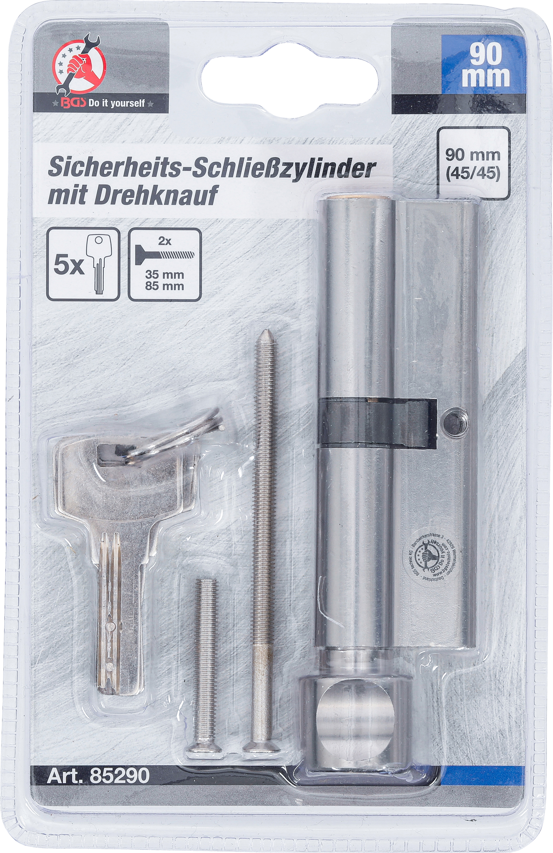 BGS Sicherheits-Türzylinder | mit Drehknauf | 45/45 | 90 mm