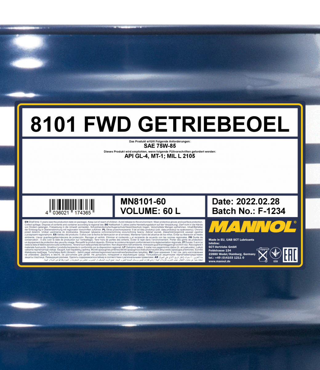 75W-85 Mannol 8101 FWD GL4 Getriebeöl 60 Liter