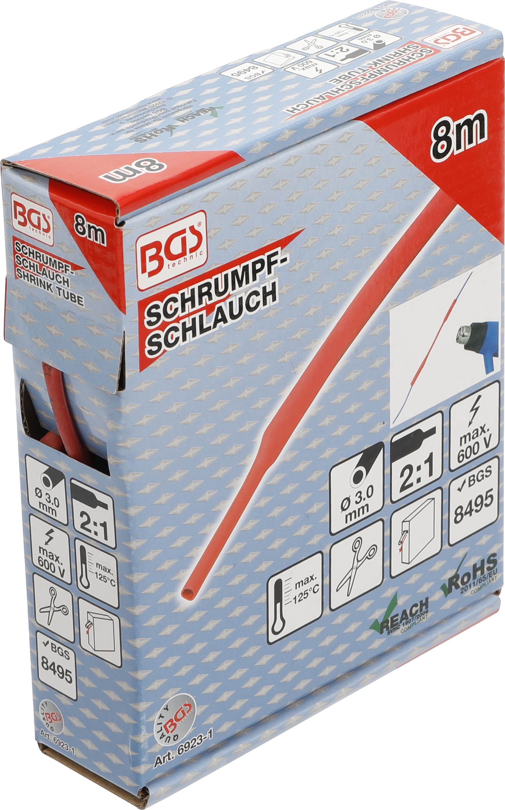 BGS Schrumpfschlauch-Box | rot | Ø 3 mm | 8 m